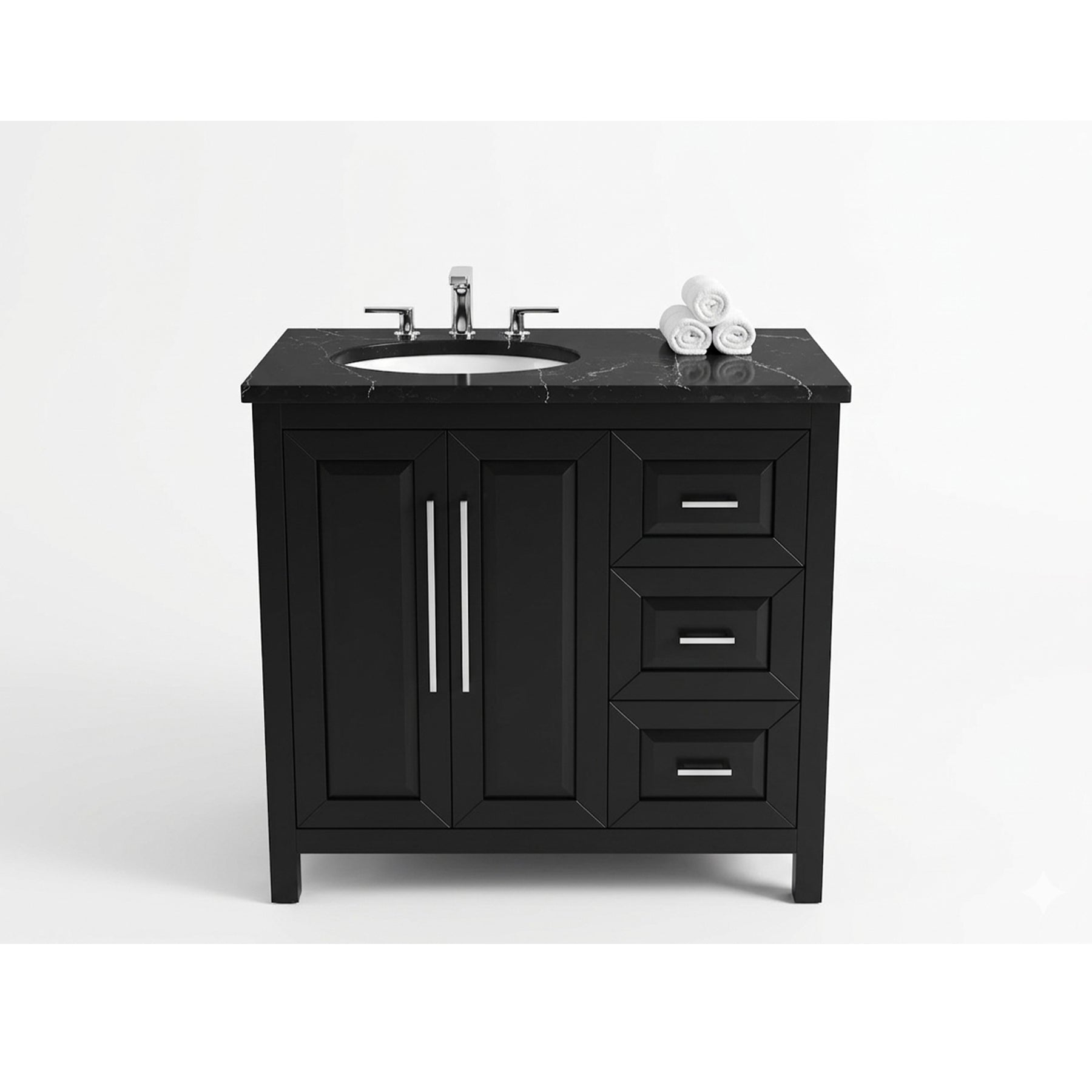 Matte Black 37" Freestanding Single Vanity with Top, Sink and Faucet