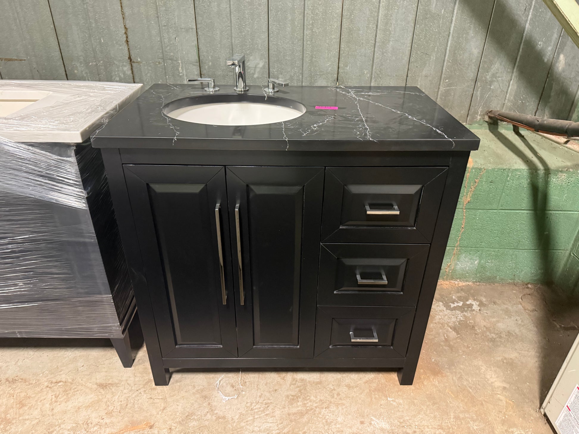 Matte Black 37" Freestanding Single Vanity with Top, Sink and Faucet