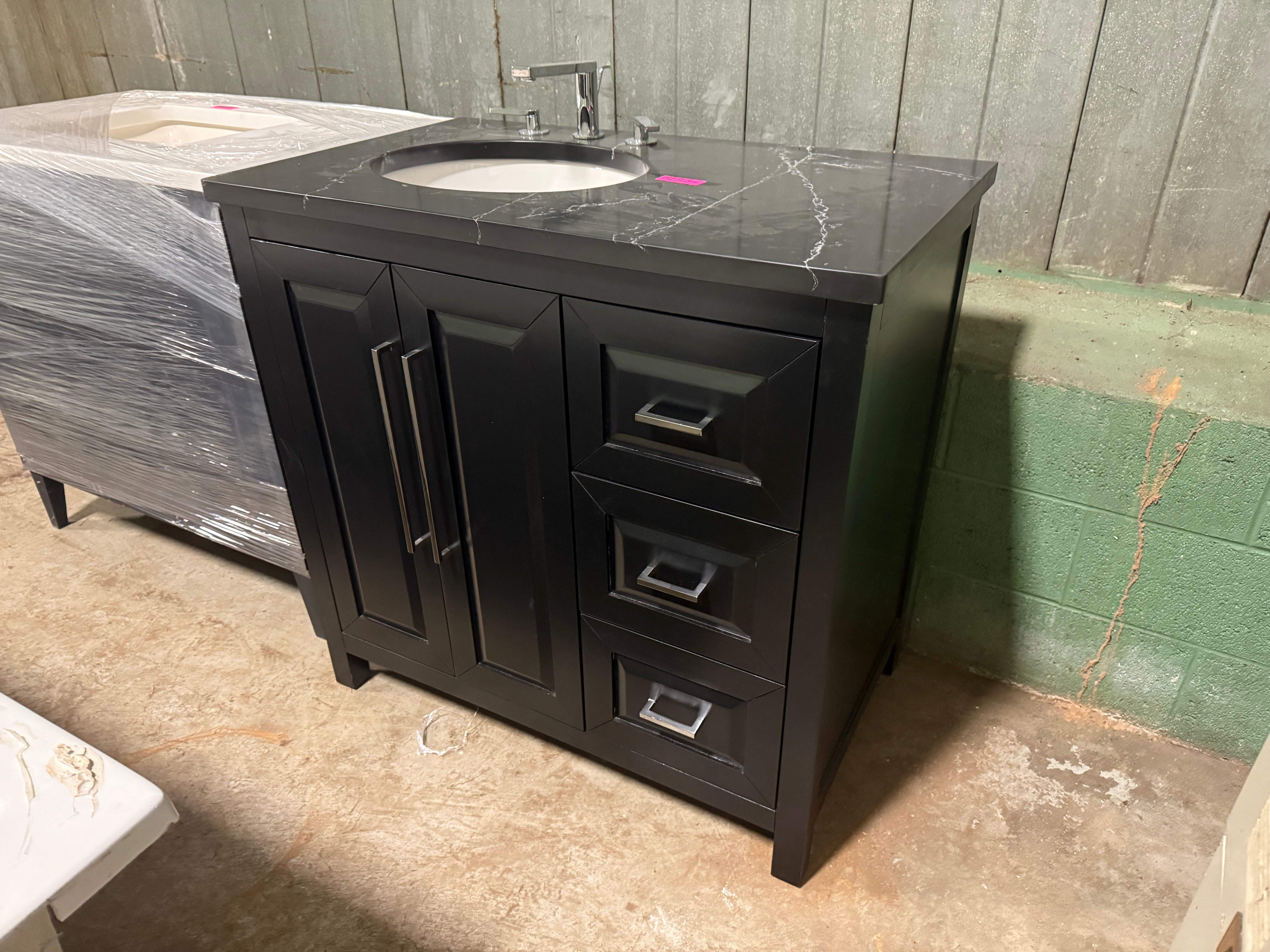 Matte Black 37" Freestanding Single Vanity with Top, Sink and Faucet