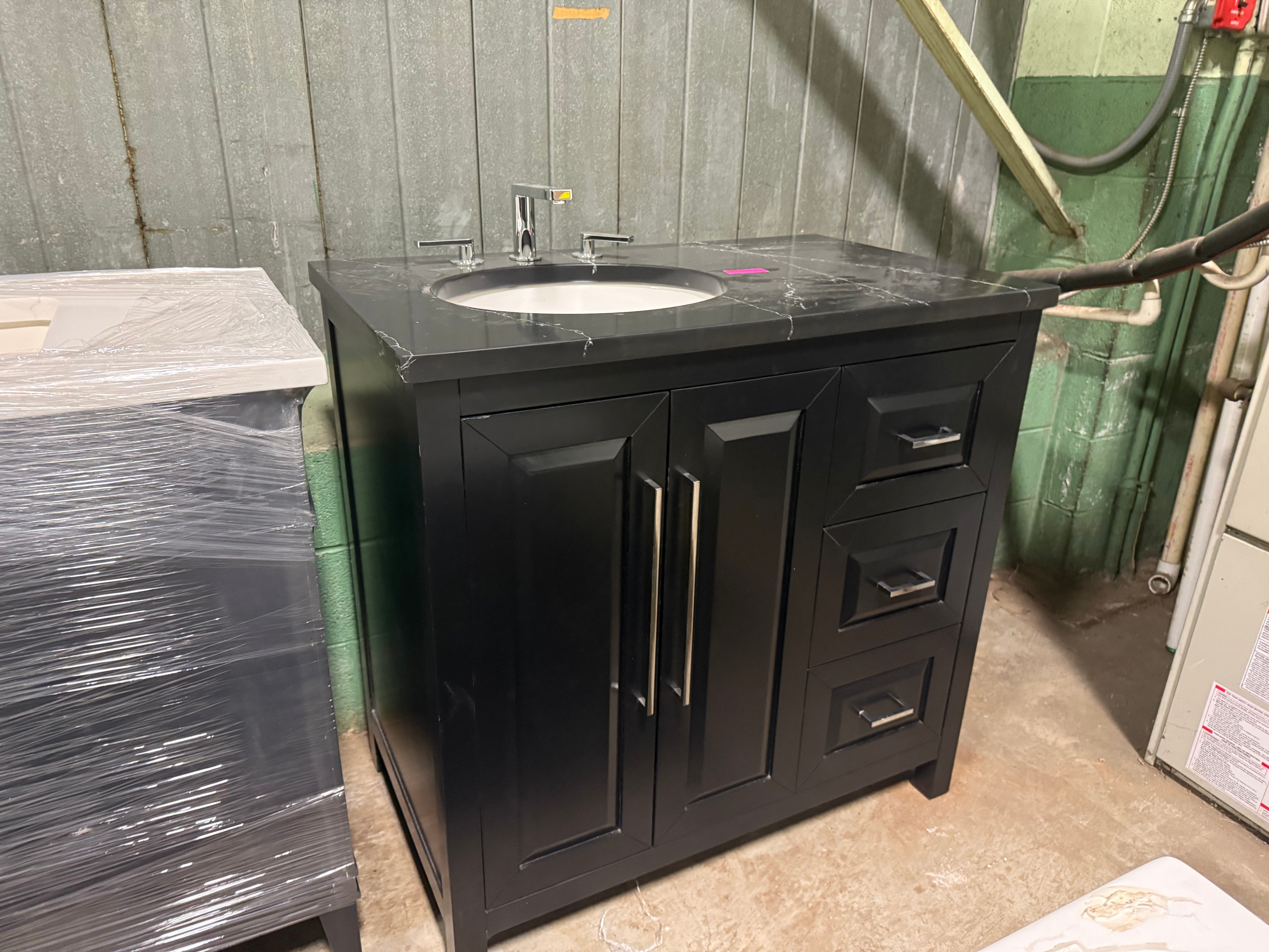 Matte Black 37" Freestanding Single Vanity with Top, Sink and Faucet