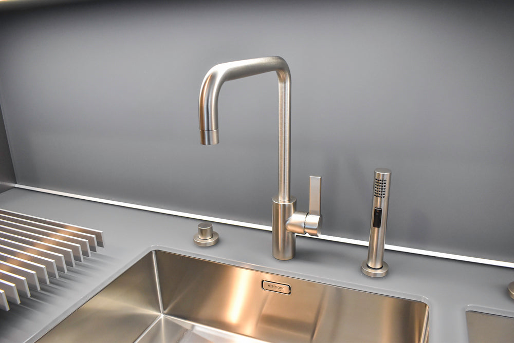 Poggenpohl Standard Modern Multi-Tone Kitchen with Glass Upper Cabinets and Sub-Zero & Wolf Appliances
