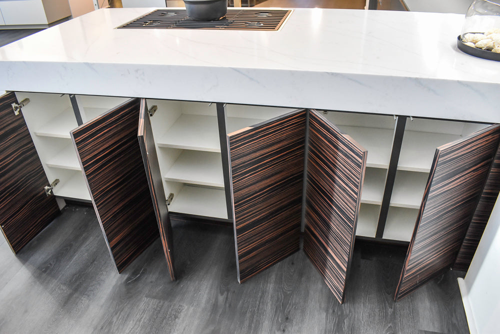 Poggenpohl Standard Modern Multi-Tone Kitchen with Glass Upper Cabinets and Sub-Zero & Wolf Appliances