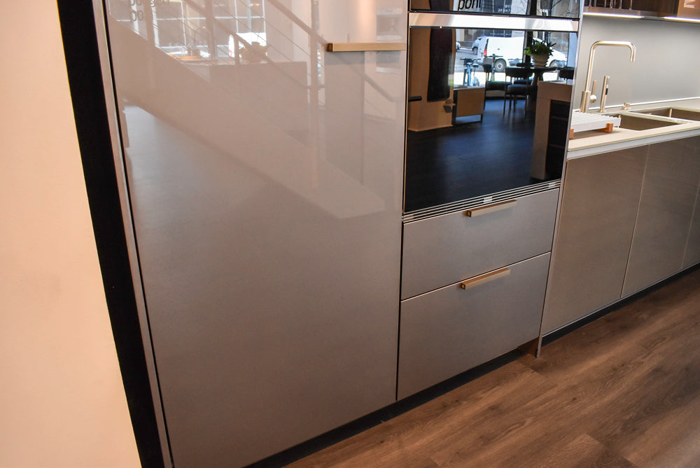 Poggenpohl Standard Modern Multi-Tone Kitchen with Glass Upper Cabinets and Sub-Zero & Wolf Appliances