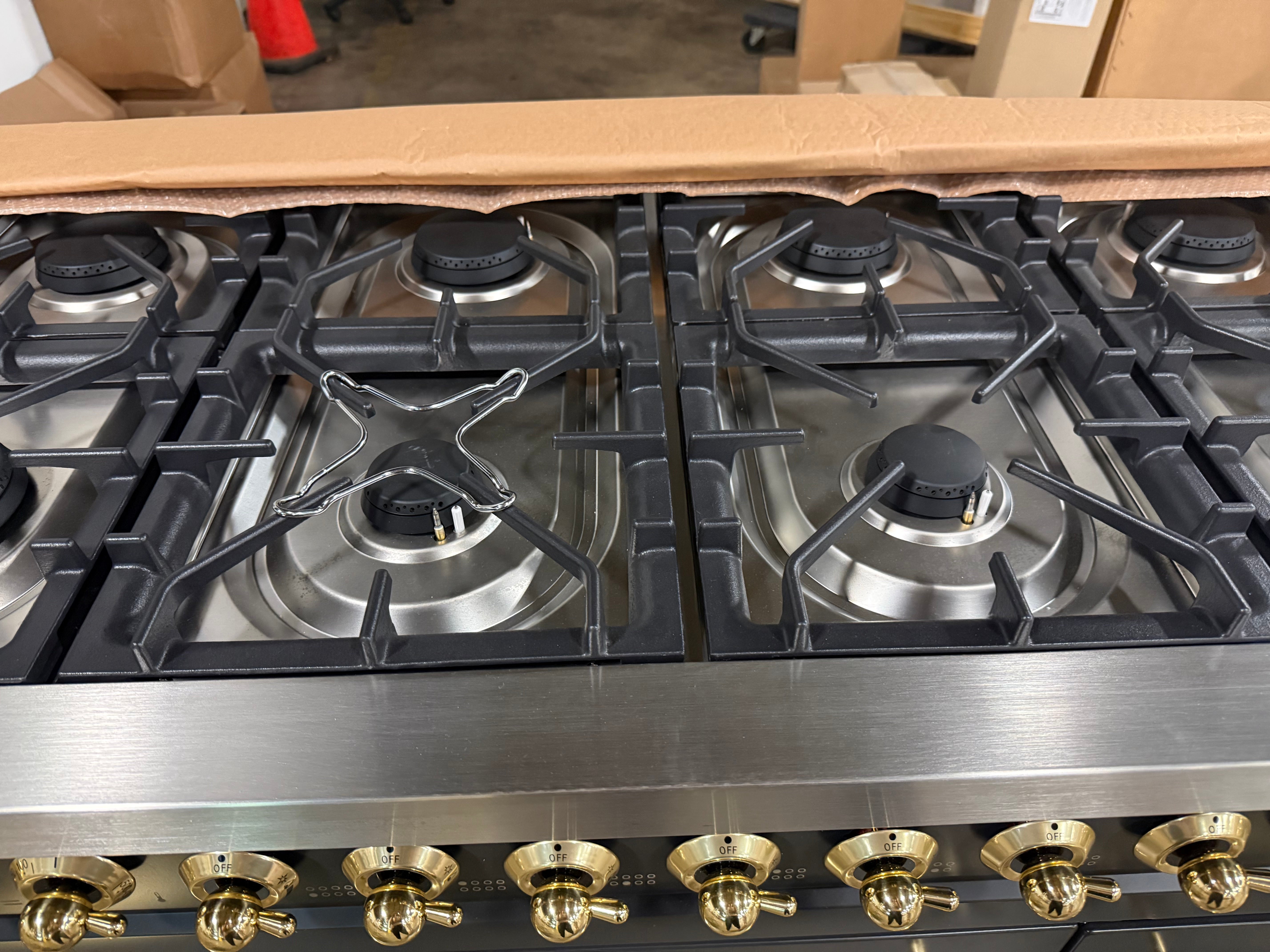 Ilve Nostalgie UP48FNMPMGG 48" Graphite Matte & Brass Dual Fuel Range