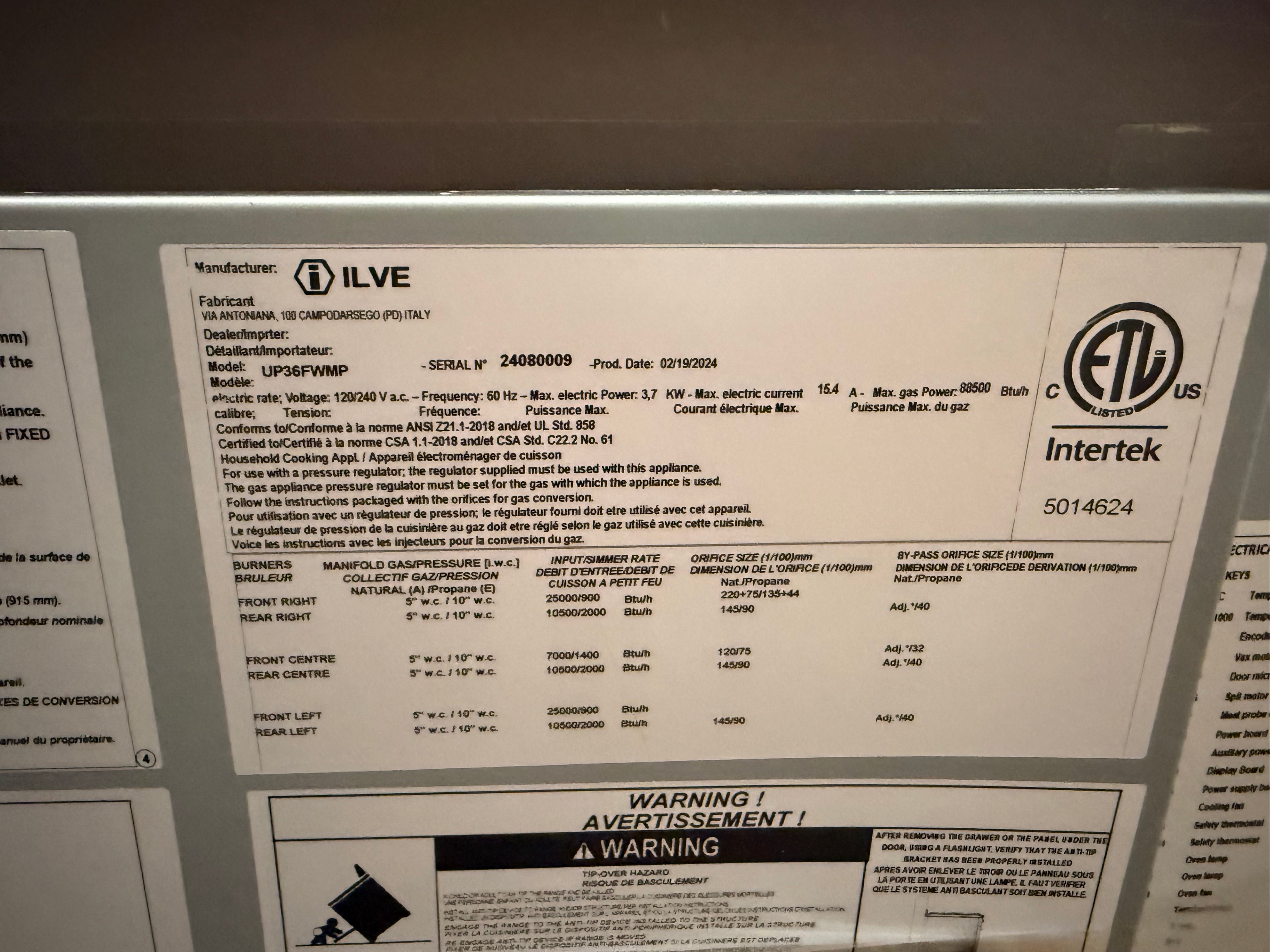 Ilve Professional UP36FWMPSS 36" Stainless Steel Dual Fuel Range