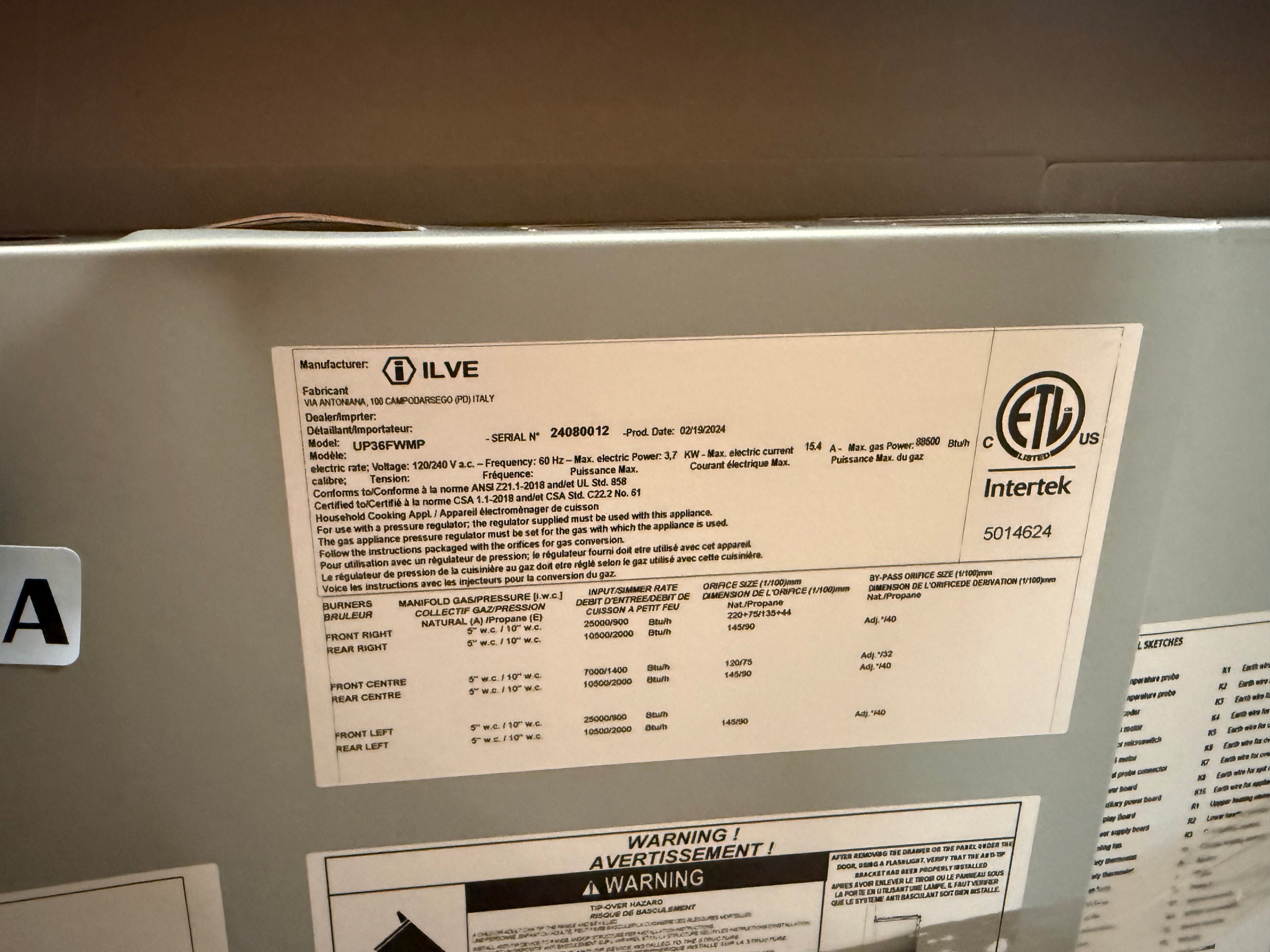 Ilve Professional UP36FWMPSS 36" Stainless Steel Dual Fuel Range