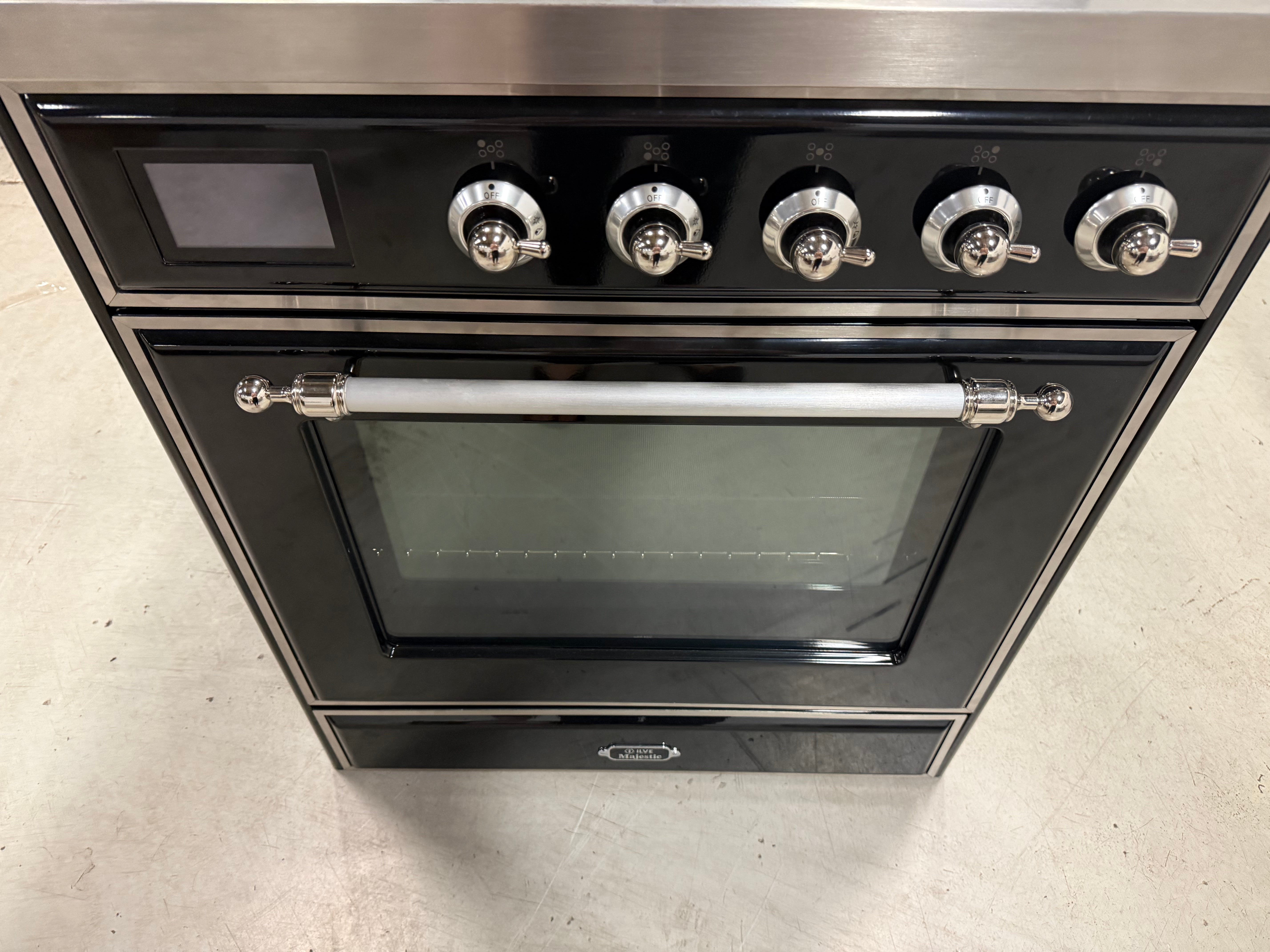 Ilve Majestic UM30DNE3BKC 30" Glossy Black Dual Fuel Range with Chrome Trim