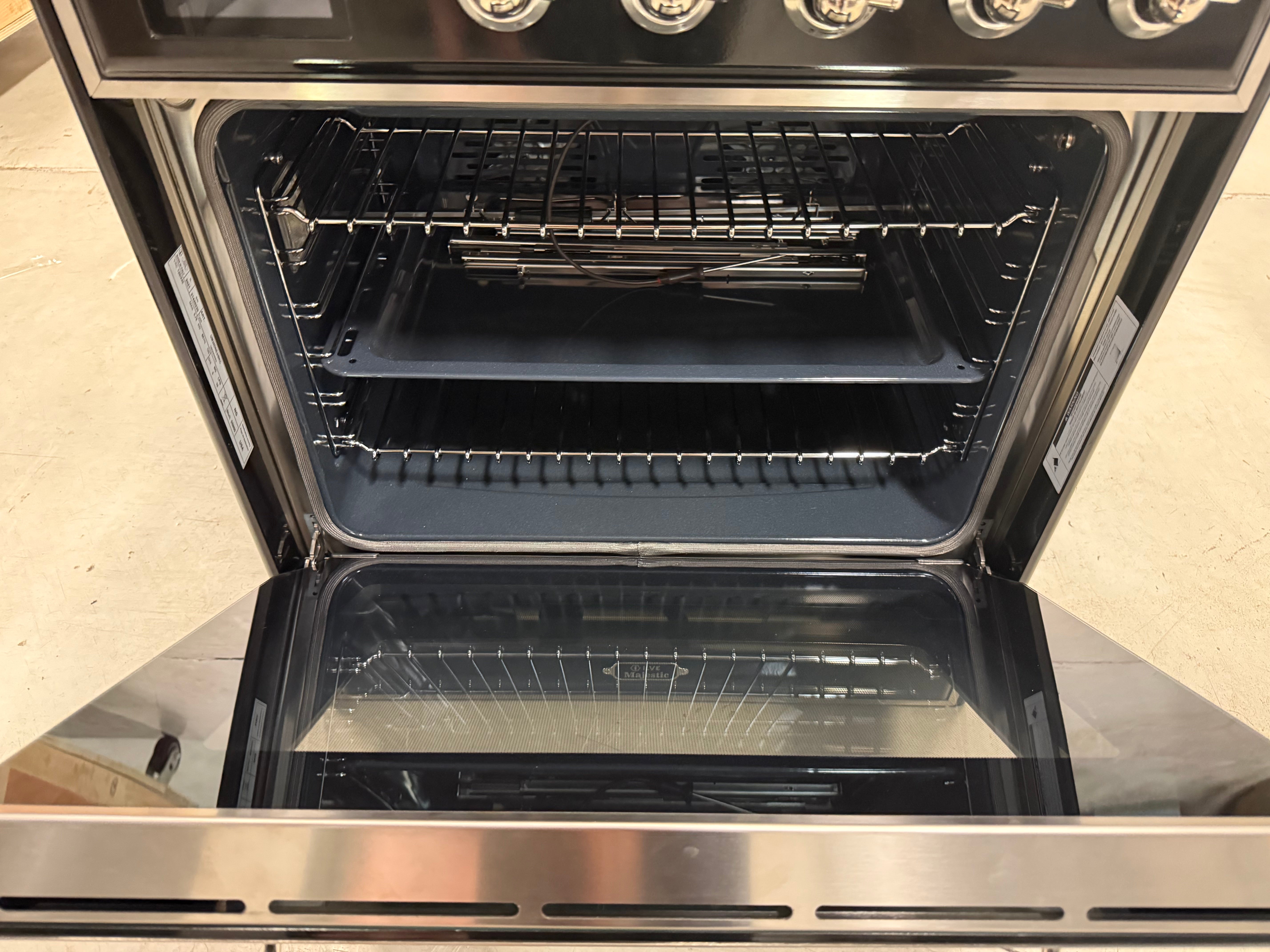 Ilve Majestic UM30DNE3BKC 30" Glossy Black Dual Fuel Range with Chrome Trim