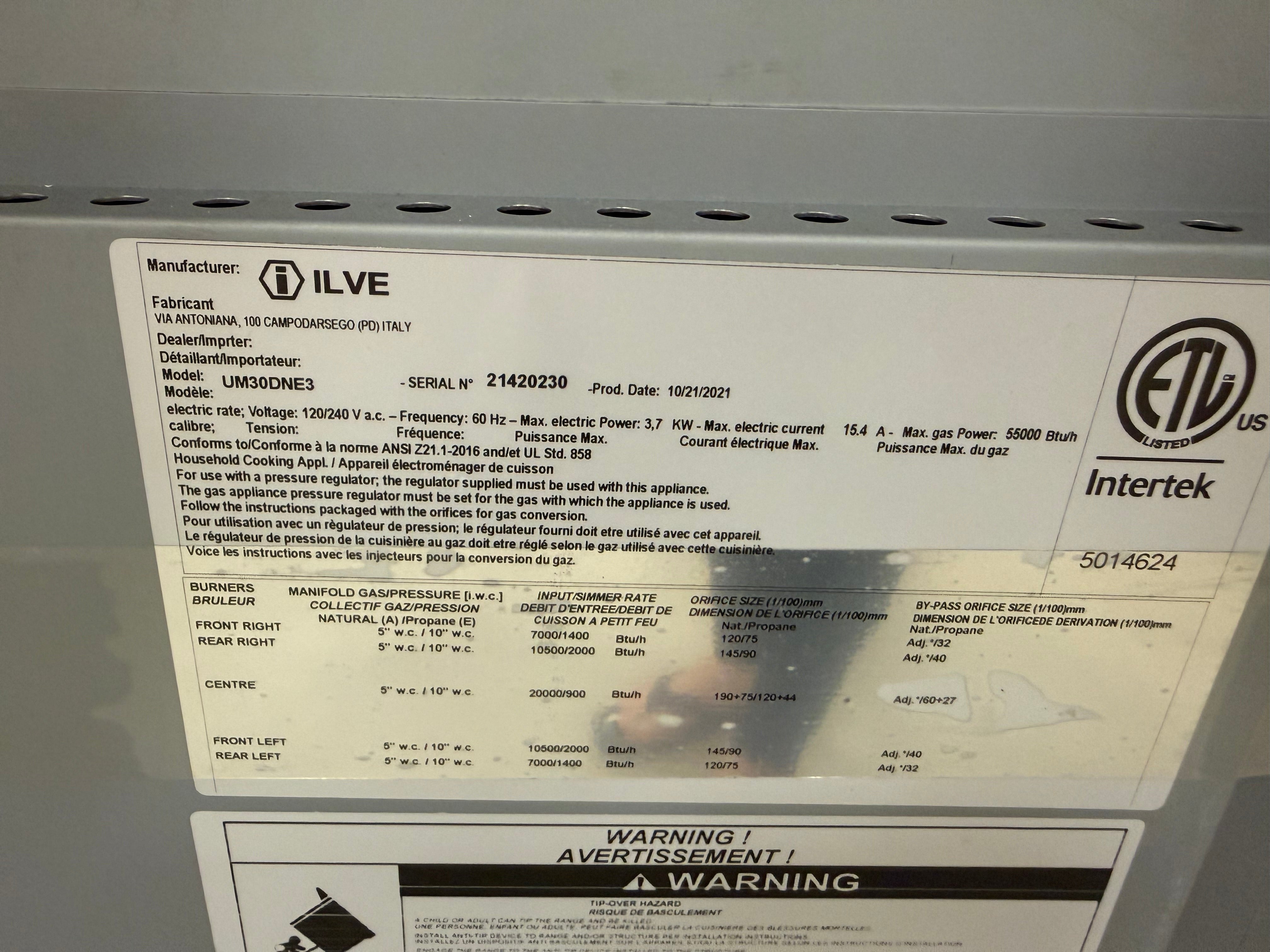 Ilve Majestic UM30DNE3BKC 30" Glossy Black Dual Fuel Range with Chrome Trim