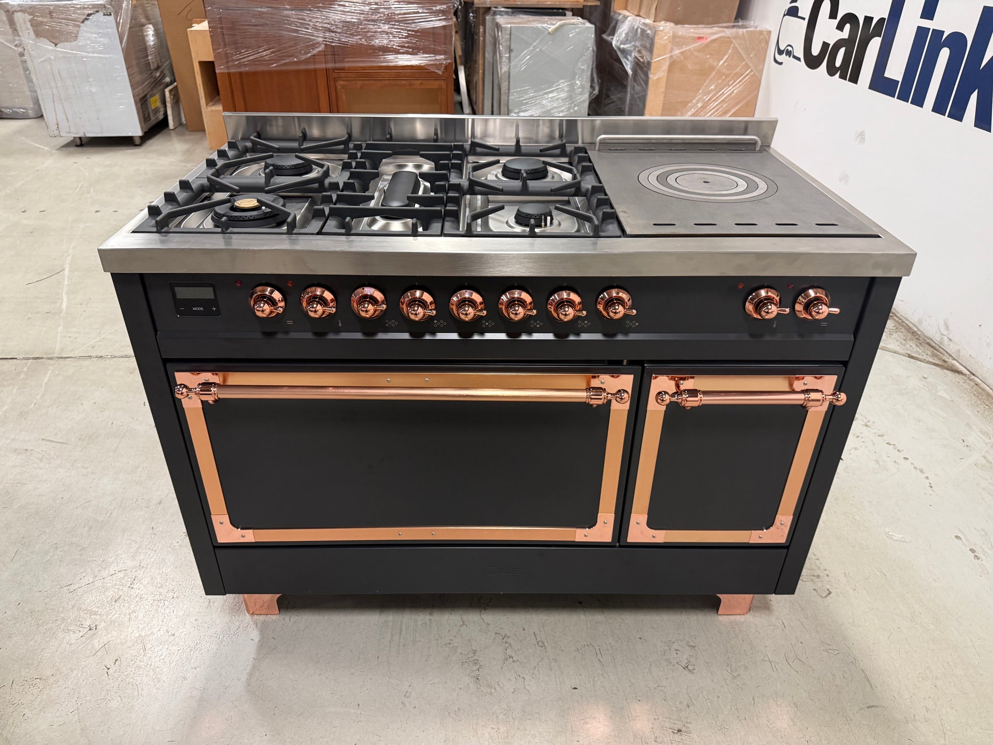 ILVE UN48FSQNMPMGP Nostalgie II Noblesse 48 inch dual fuel range graphite matte copper front view