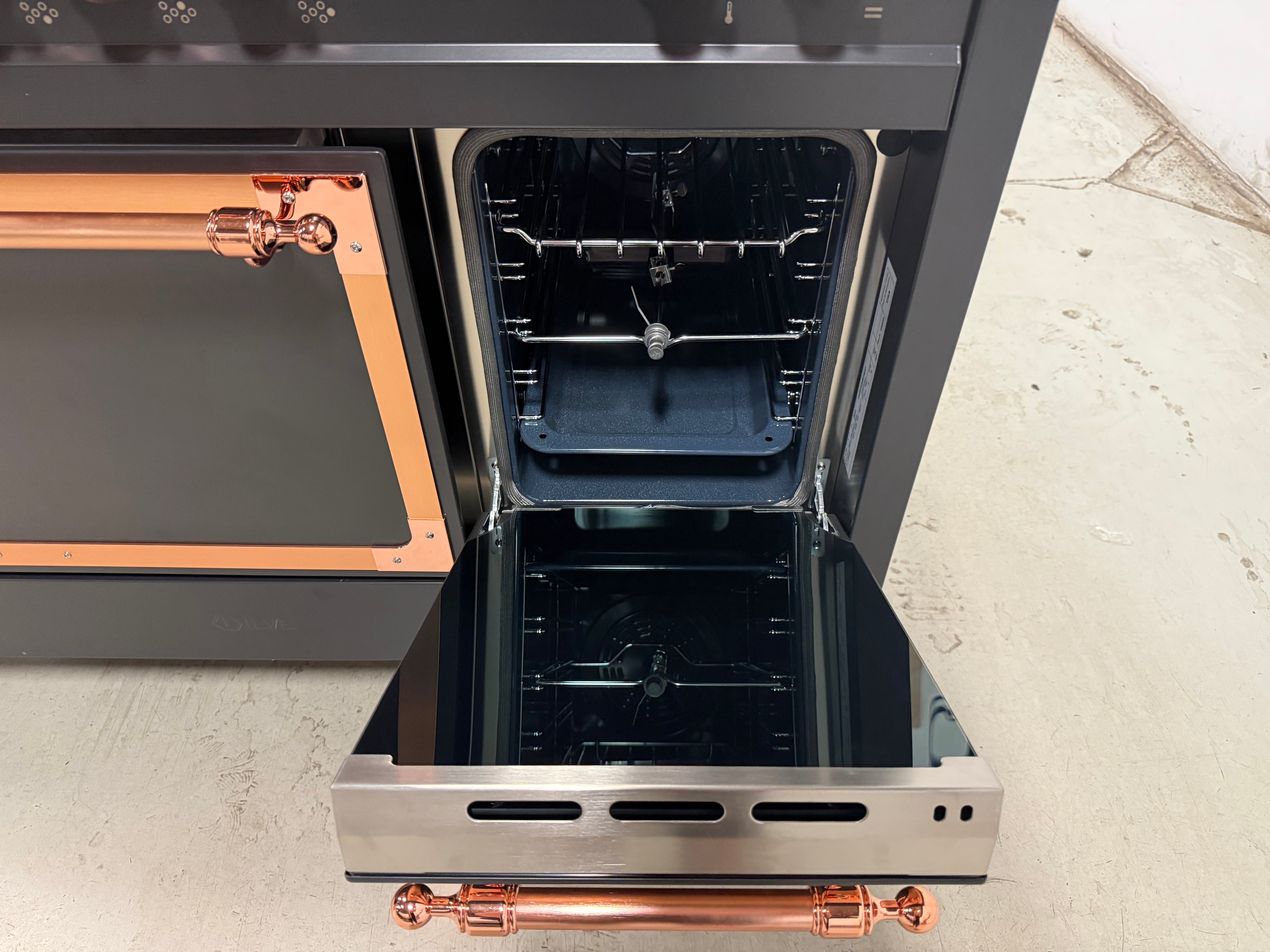 Ilve Nostalgie UN48FSQNMPMGP 48" Graphite Matte & Copper Dual Fuel Range