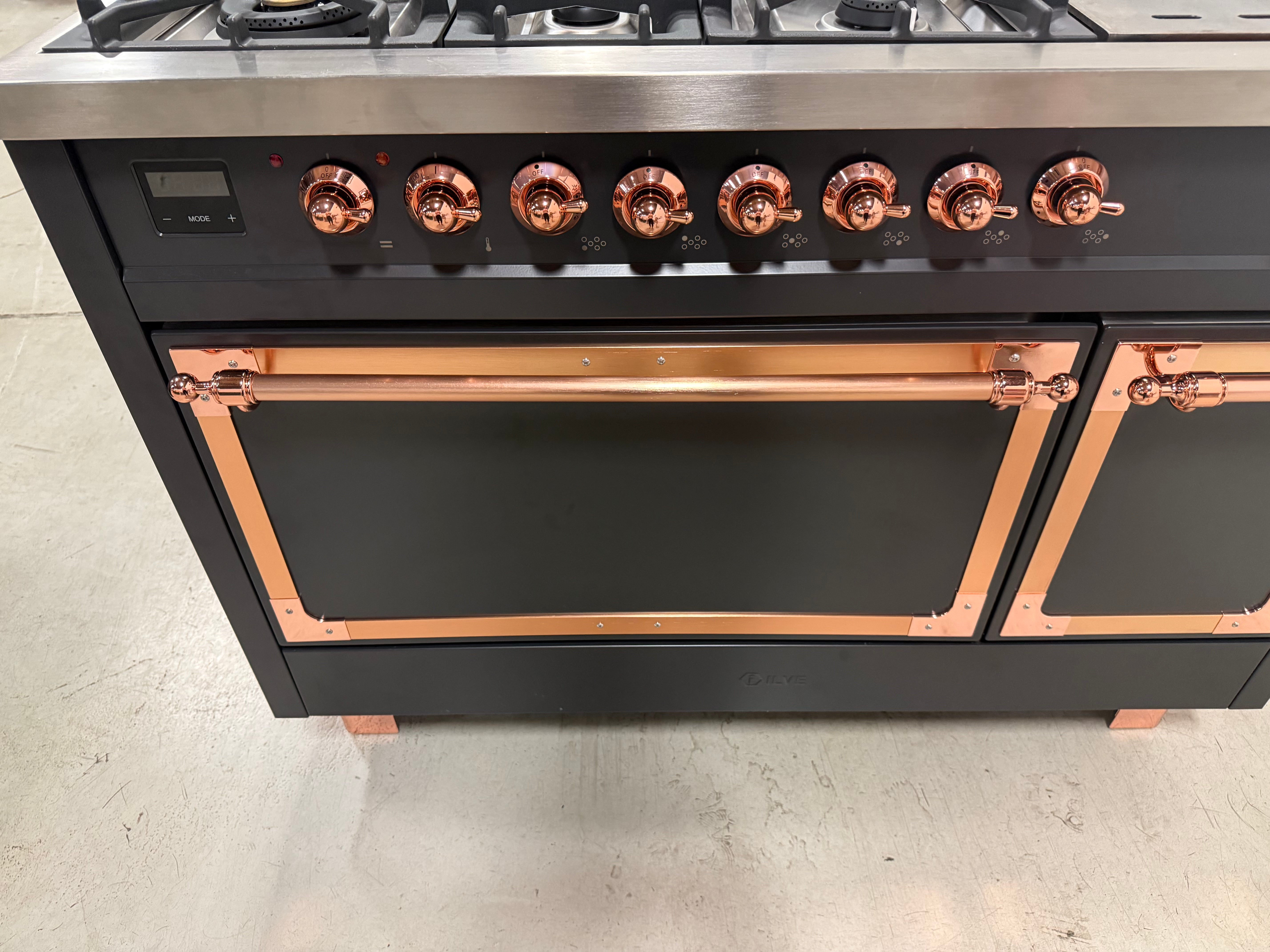 Ilve Nostalgie UN48FSQNMPMGP 48" Graphite Matte & Copper Dual Fuel Range
