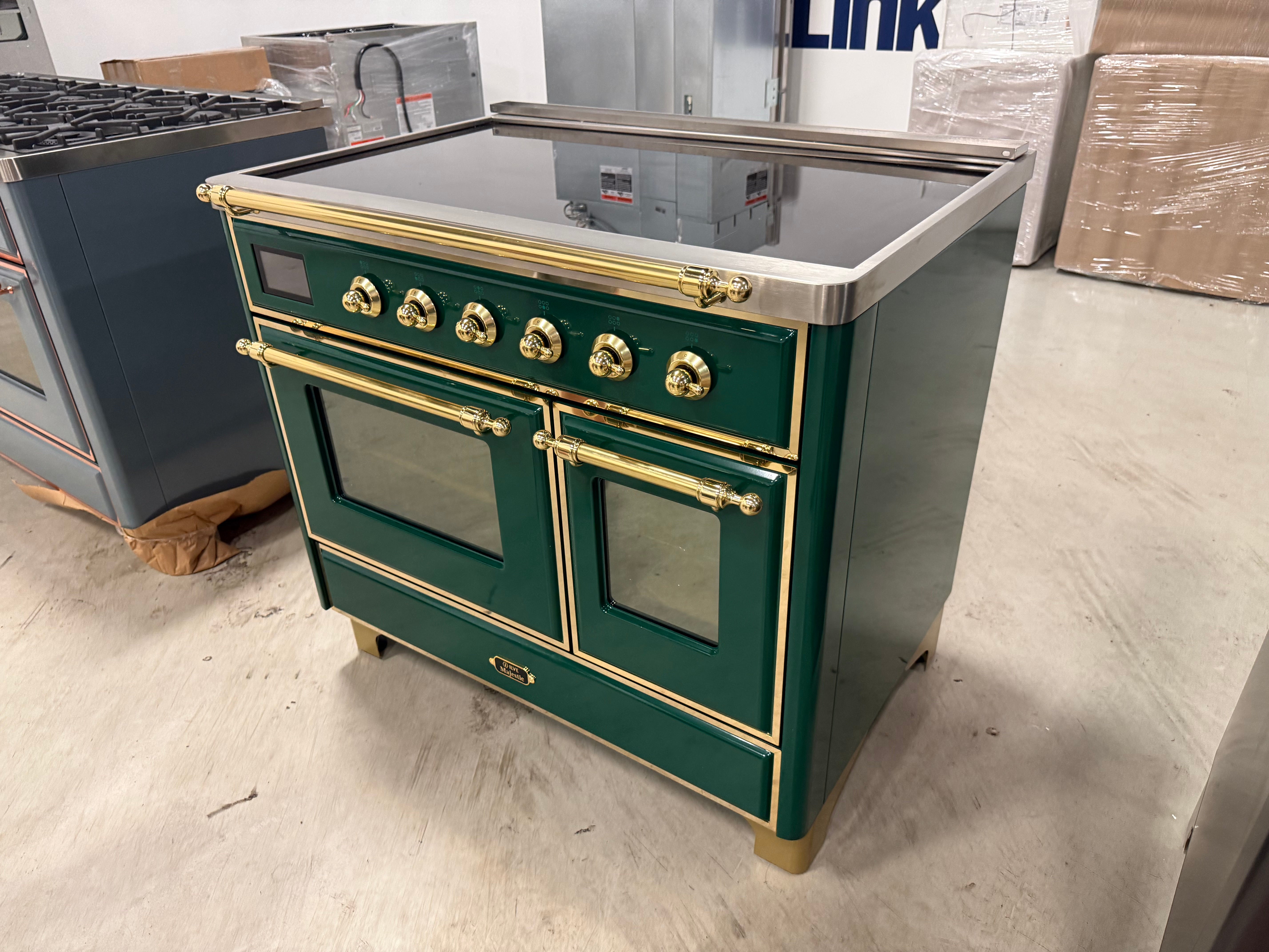 Ilve Majestic UMDI10NS3 40" Emerald Green & Brass Induction Range