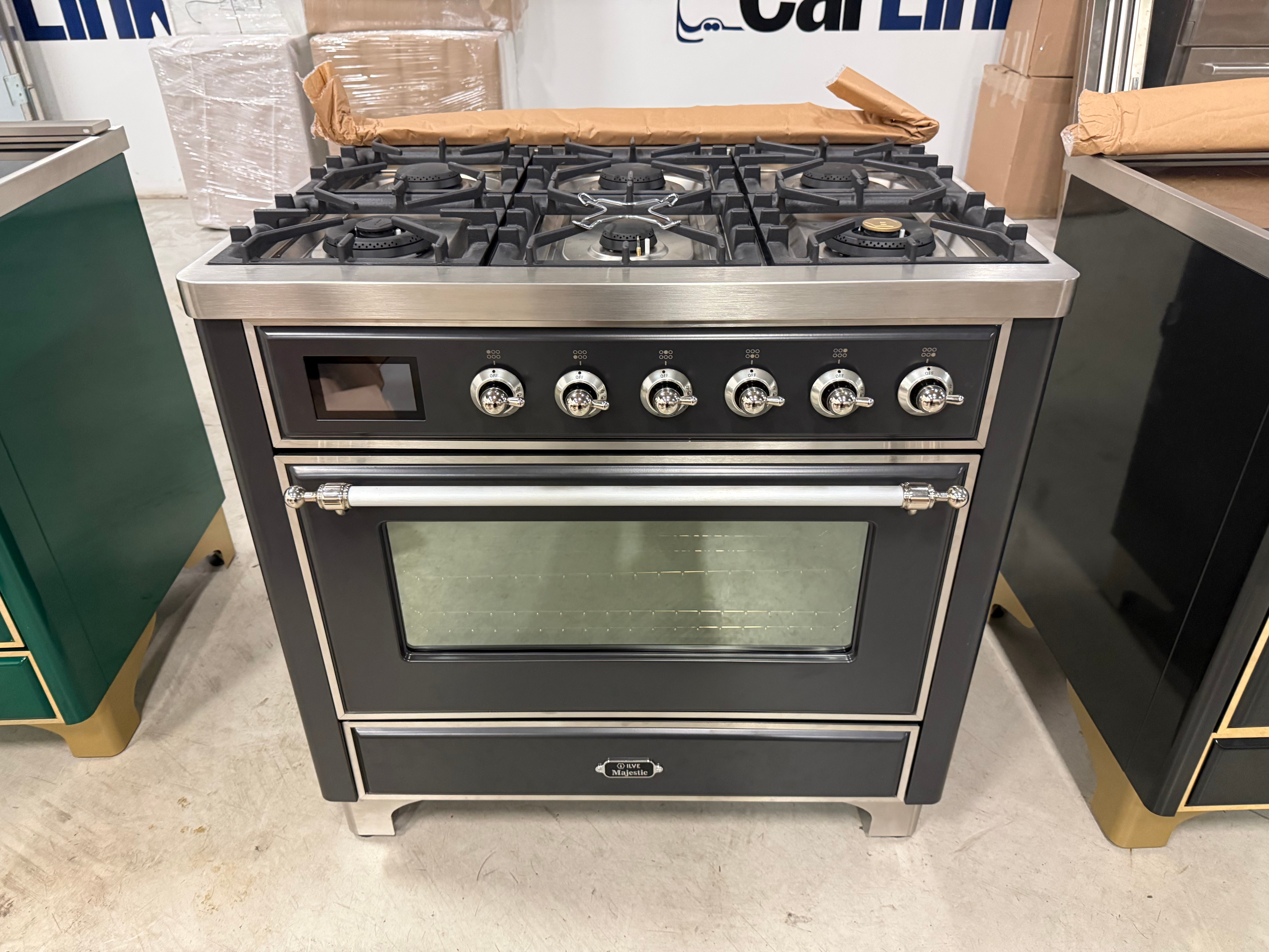 ILVE UM096DNS3MGC Majestic II 36 inch dual fuel range matte graphite chrome front