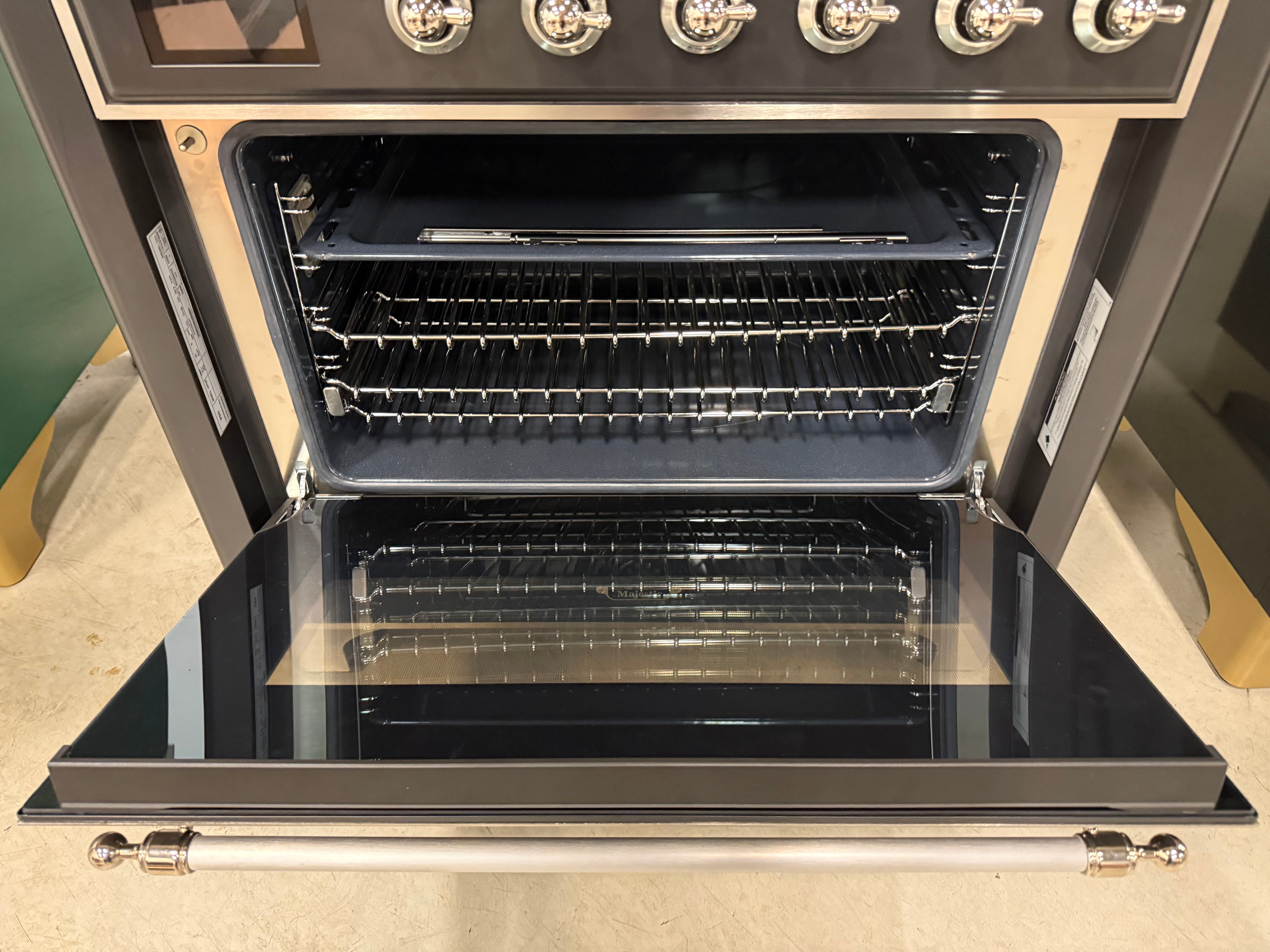 Ilve Majestic UM096DNS3MGC 36" Matte Graphite & Chrome Dual Fuel Range