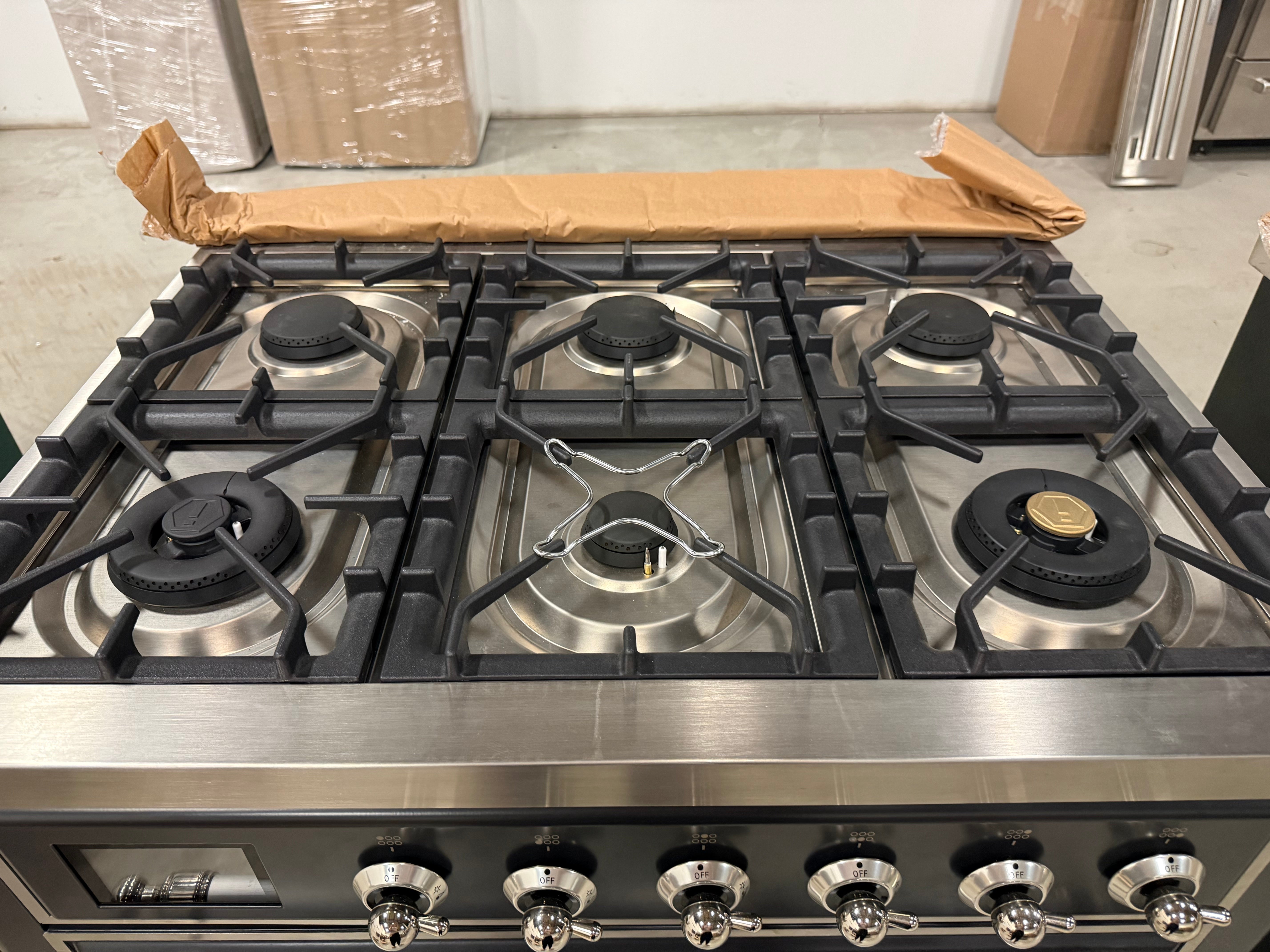 Ilve Majestic UM096DNS3MGC 36" Matte Graphite & Chrome Dual Fuel Range