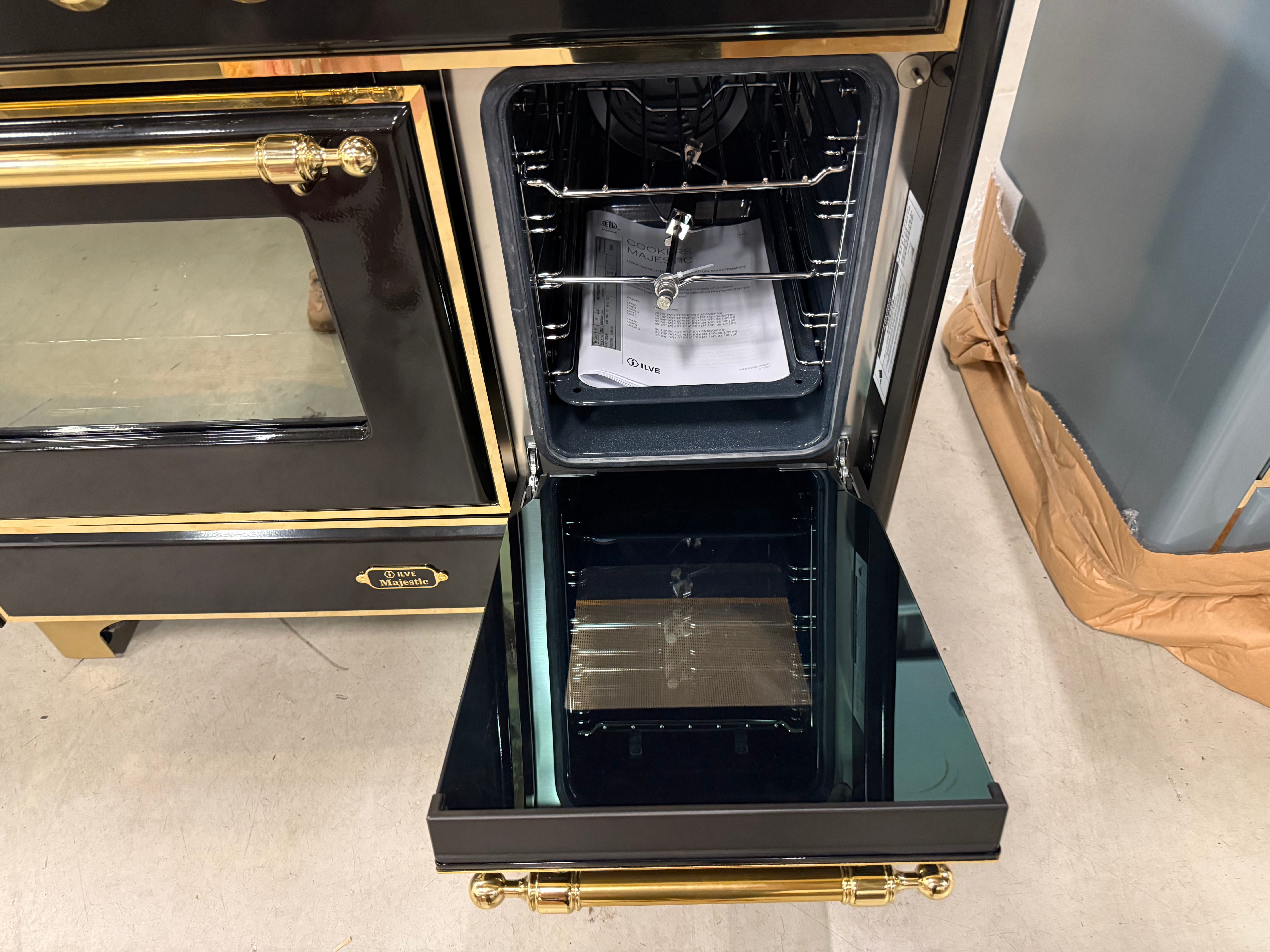 Ilve Majestic UMDI10NS3BKG 40" Glossy Black & Brass Induction Range