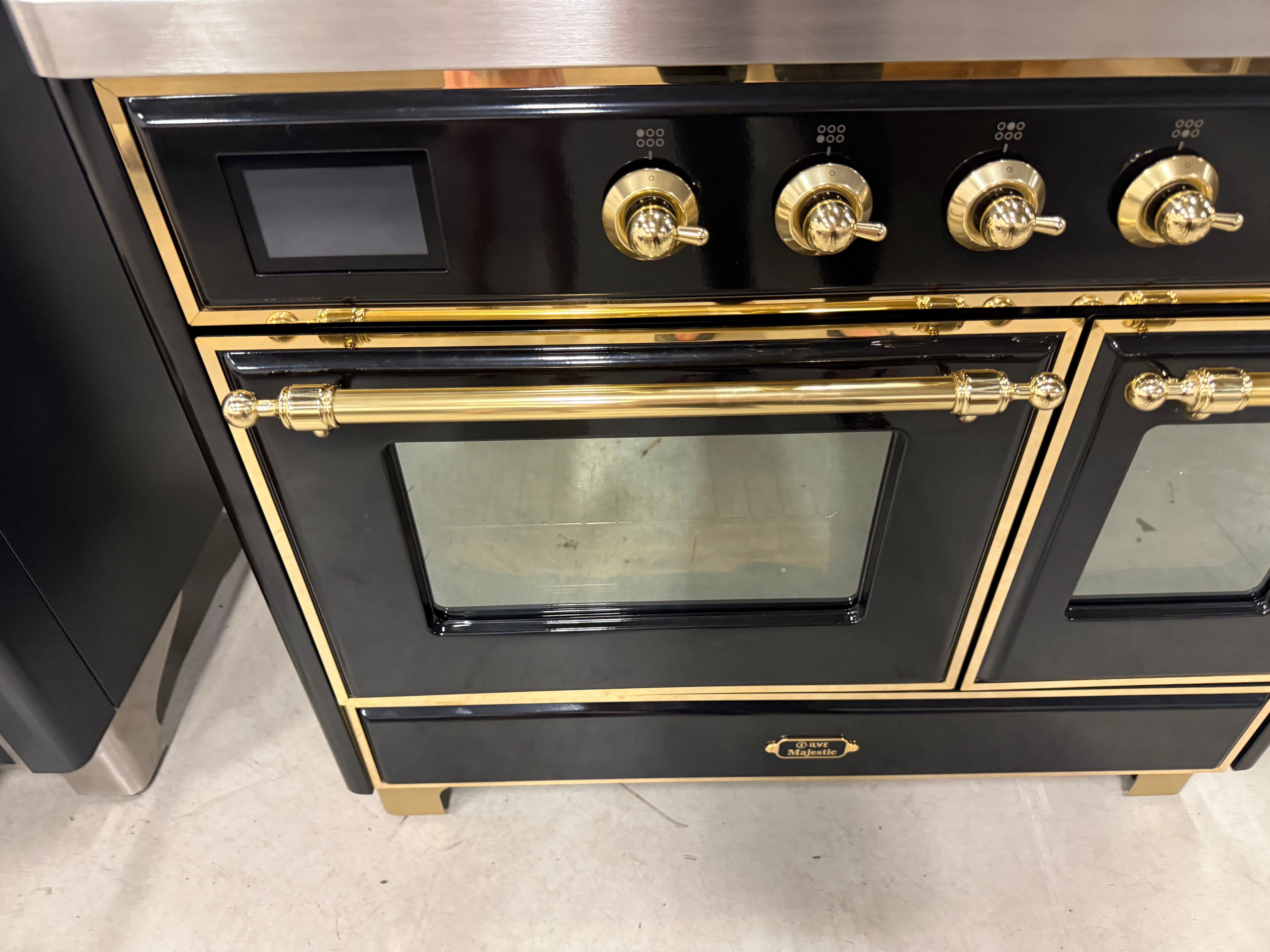 Ilve Majestic UMDI10NS3BKG 40" Glossy Black & Brass Induction Range