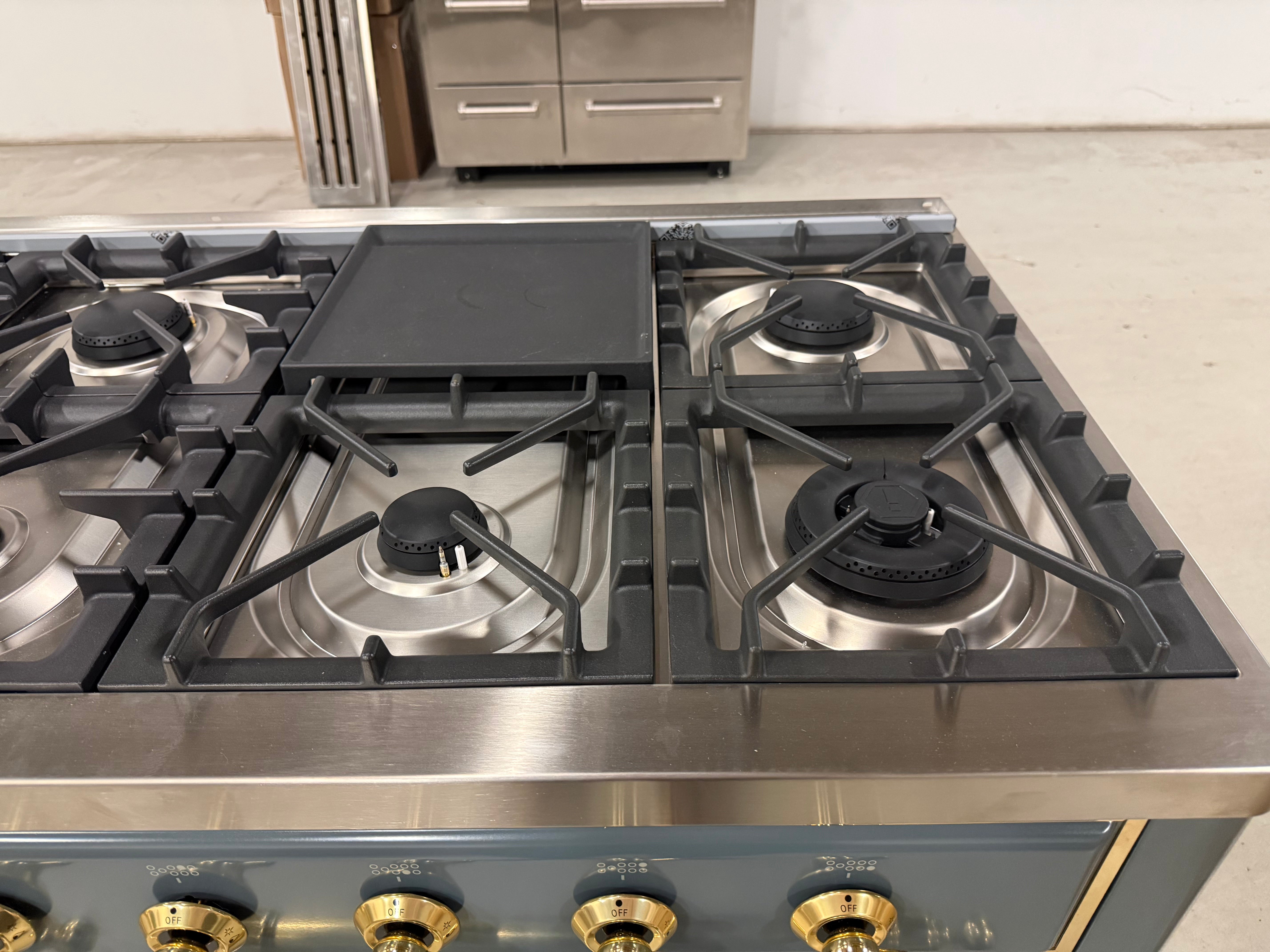 Ilve Majestic UM15FDNS3BGG 60" Blue Grey & Brass Dual Fuel Range
