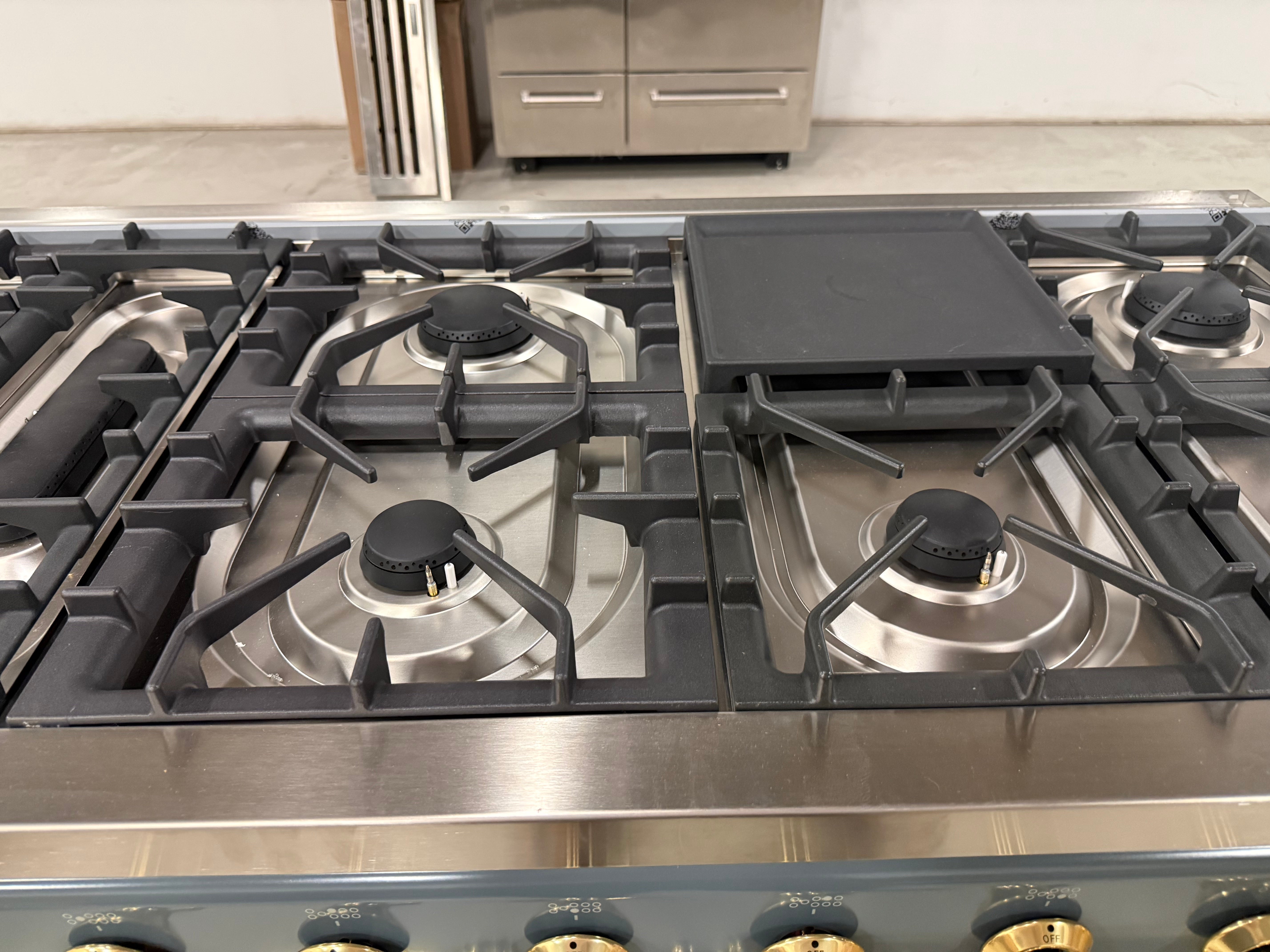 Ilve Majestic UM15FDNS3BGG 60" Blue Grey & Brass Dual Fuel Range