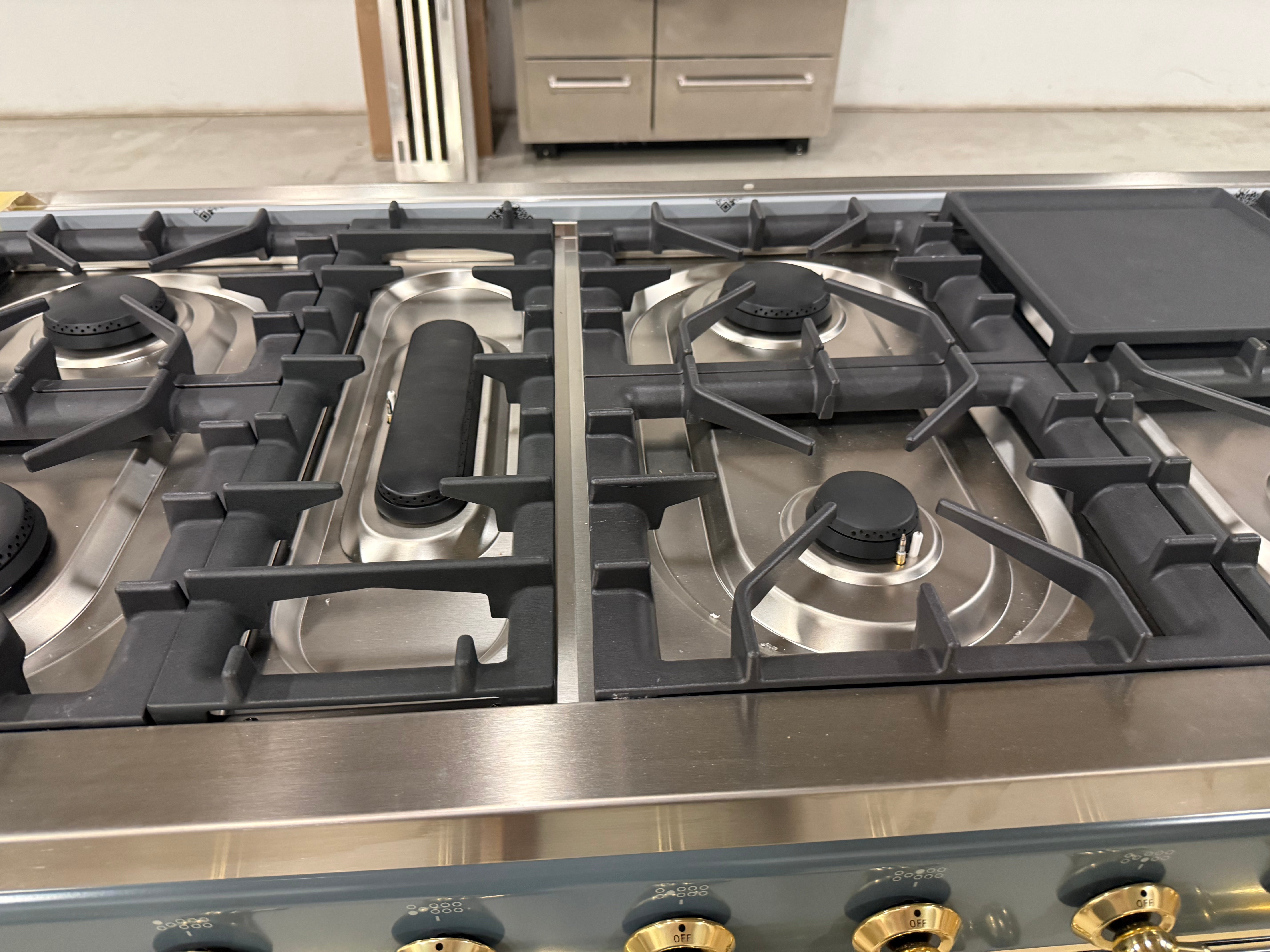 Ilve Majestic UM15FDNS3BGG 60" Blue Grey & Brass Dual Fuel Range