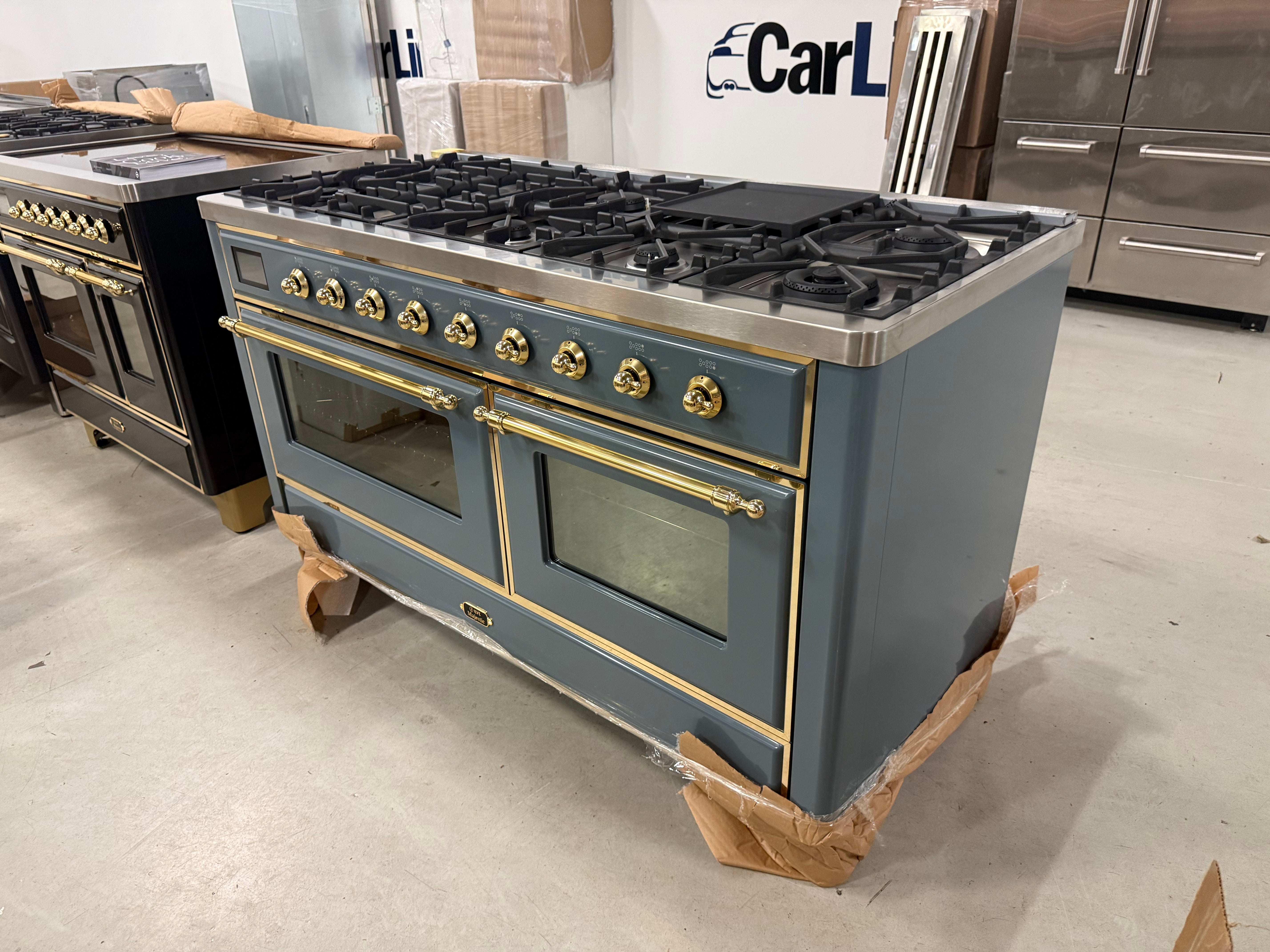 Ilve Majestic UM15FDNS3BGG 60" Blue Grey & Brass Dual Fuel Range