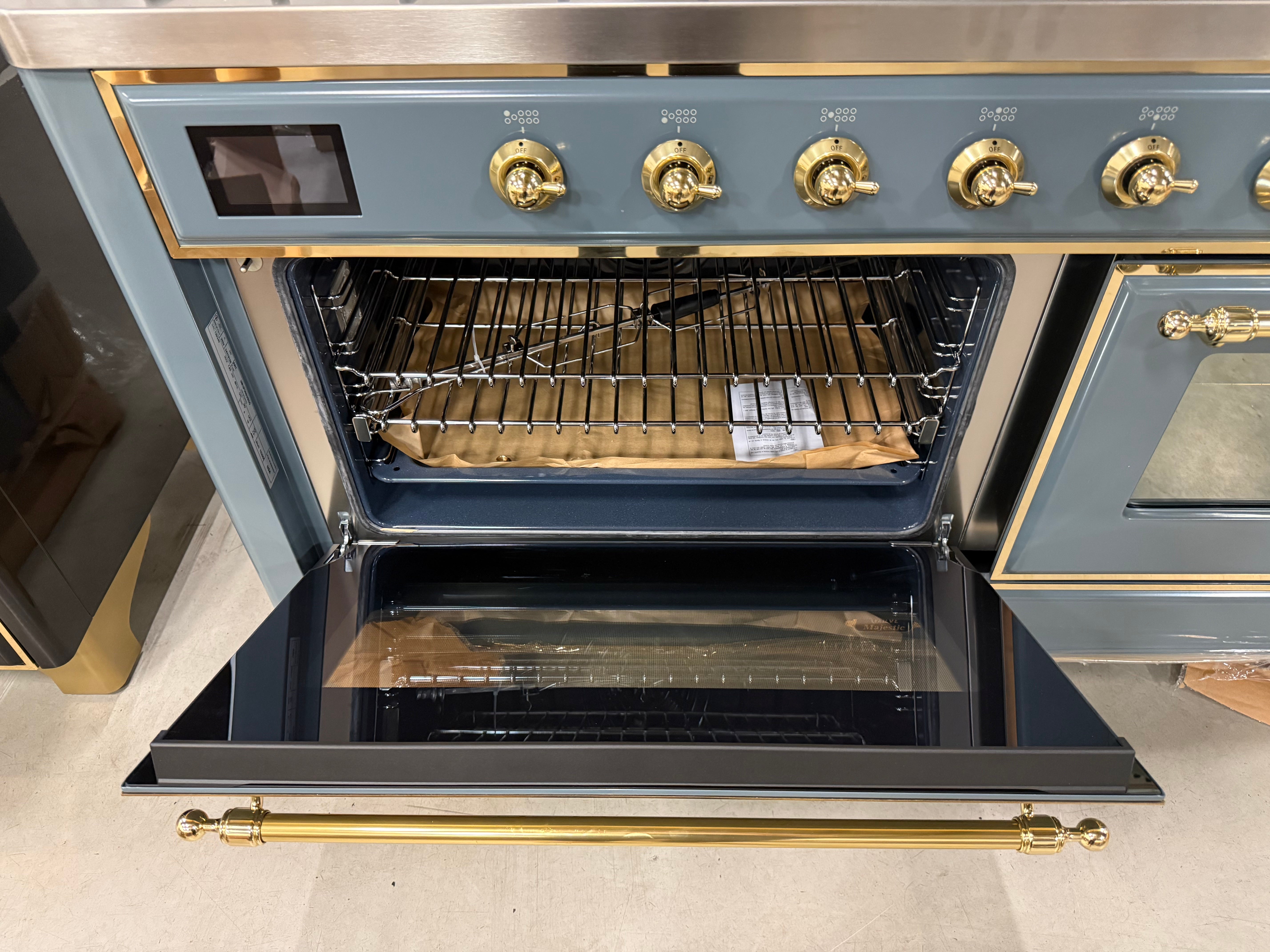 Ilve Majestic UM15FDNS3BGG 60" Blue Grey & Brass Dual Fuel Range
