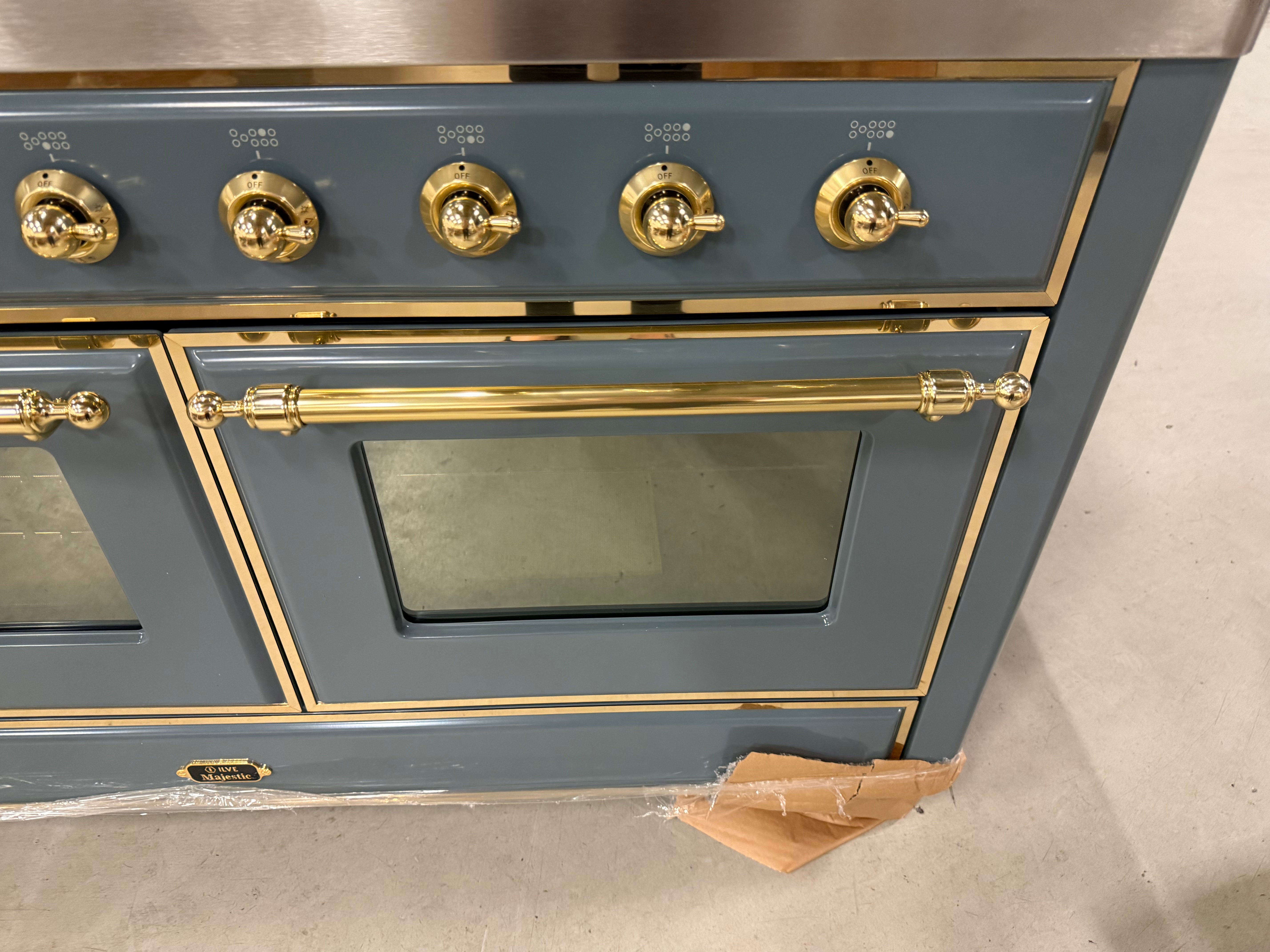 Ilve Majestic UM15FDNS3BGG 60" Blue Grey & Brass Dual Fuel Range