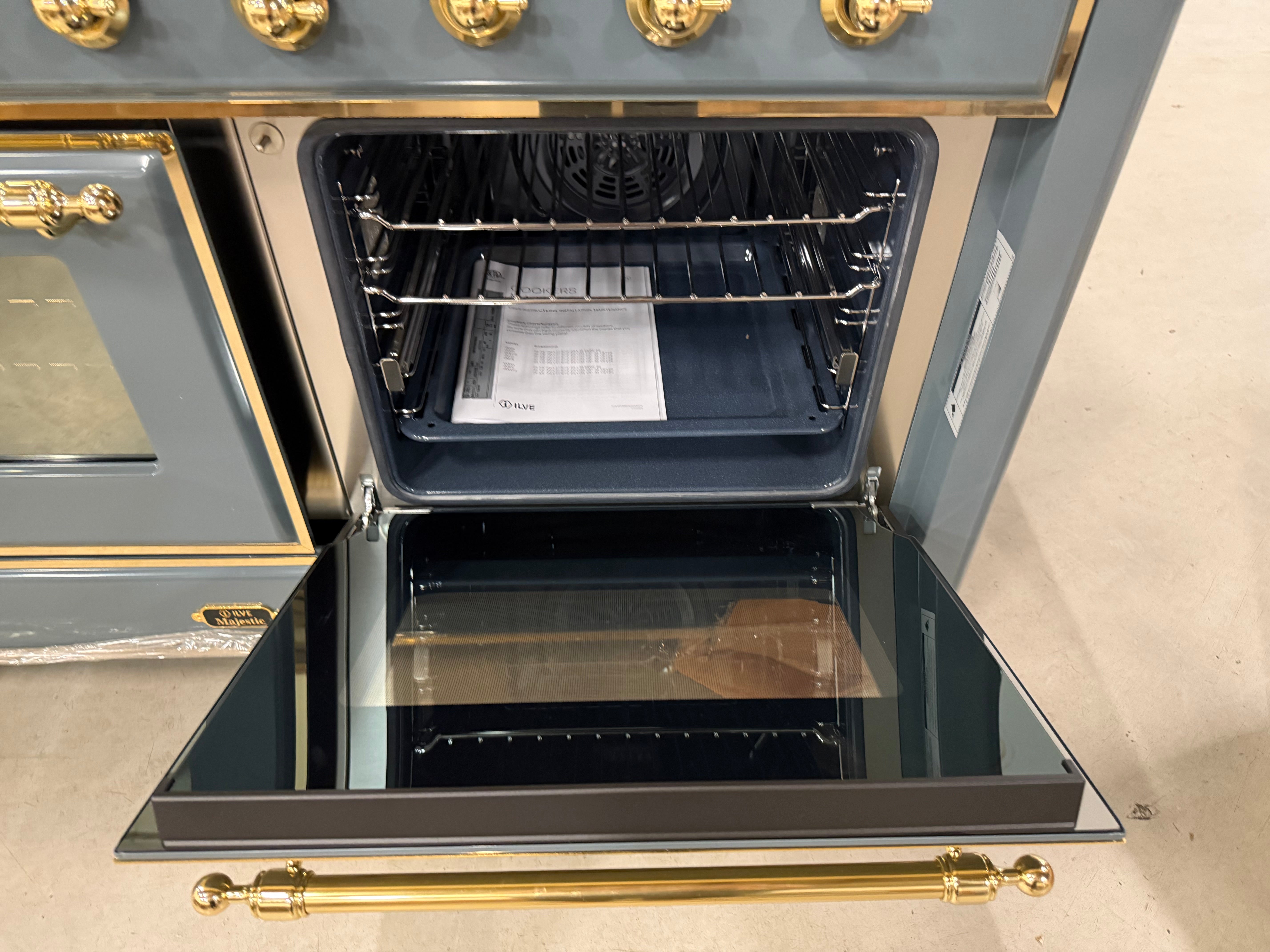 Ilve Majestic UM15FDNS3BGG 60" Blue Grey & Brass Dual Fuel Range