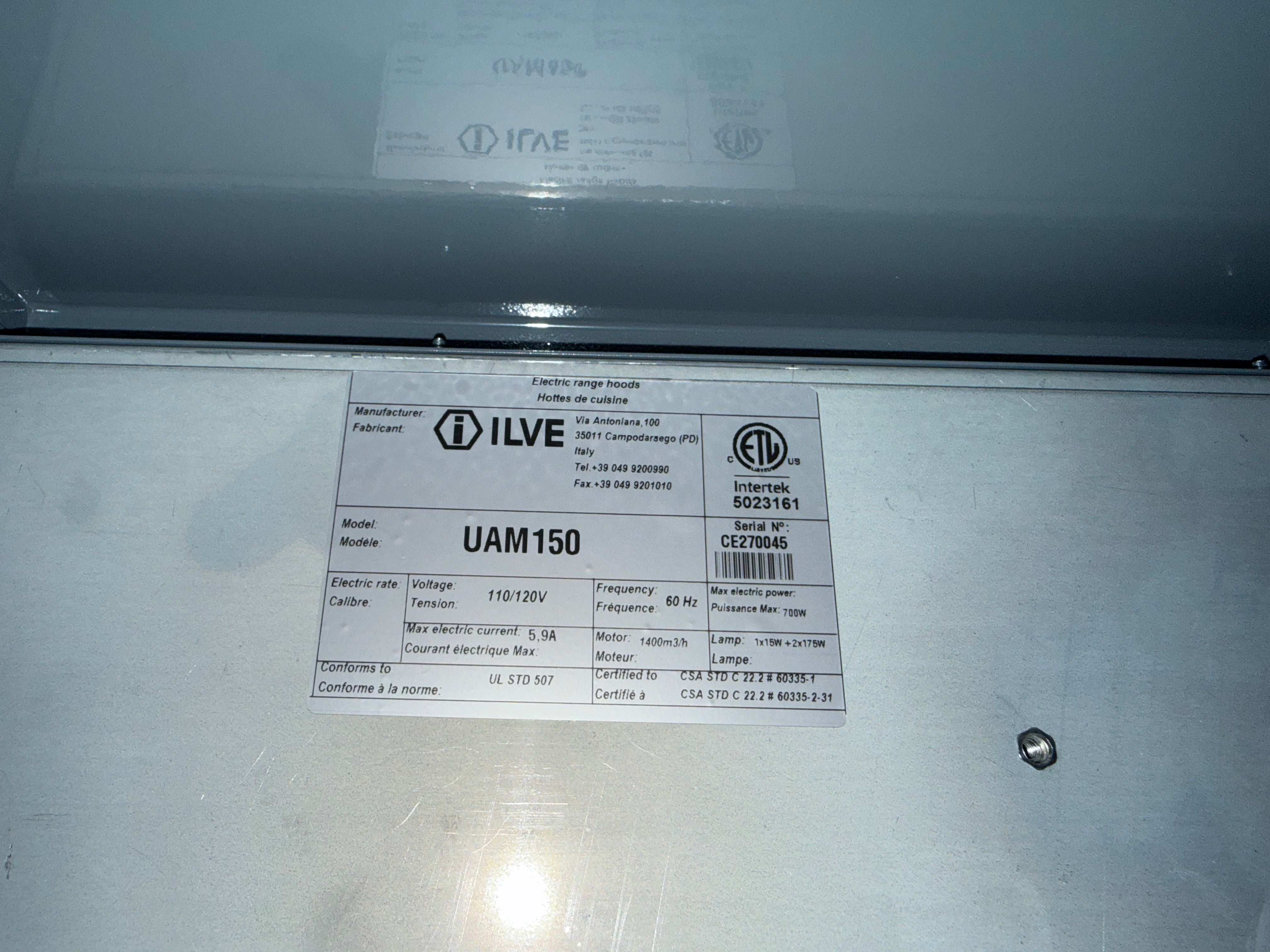 Ilve Majestic UAM150BG 60" Blue Grey Wall Mount Range Hood