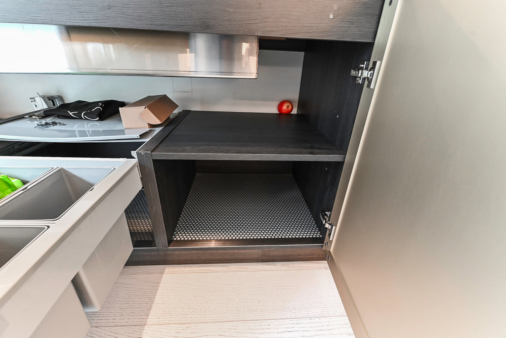 DOCA Modern Light Gold & Black Kitchen Wall Display with Neolith Countertops