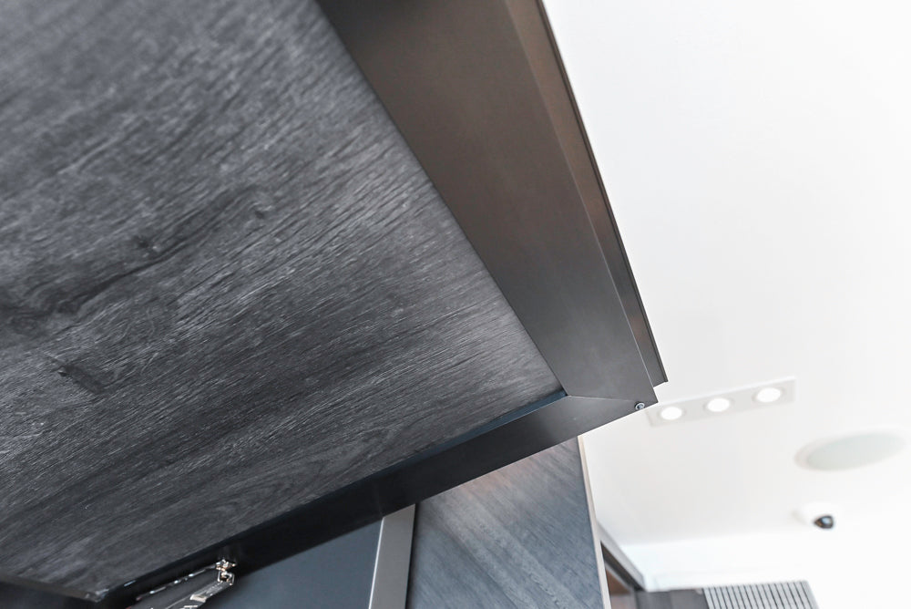 DOCA Modern Light Gold & Black Kitchen Wall Display with Neolith Countertops