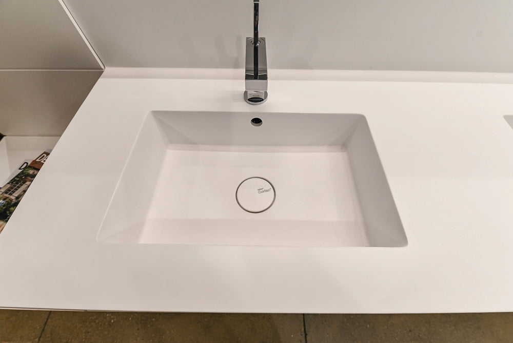 White Modern Vanity Set with Double Sinks and Matching Wardrobe Closet System