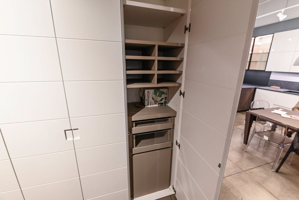 White Modern Vanity Set with Double Sinks and Matching Wardrobe Closet System
