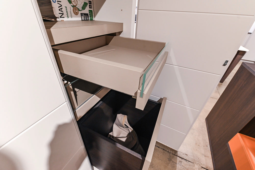 White Modern Vanity Set with Double Sinks and Matching Wardrobe Closet System