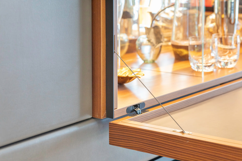 eggersmann USA Schmalenbach Modern Larch Smoked Veneer with Grey Parsol Glass Entertainment System