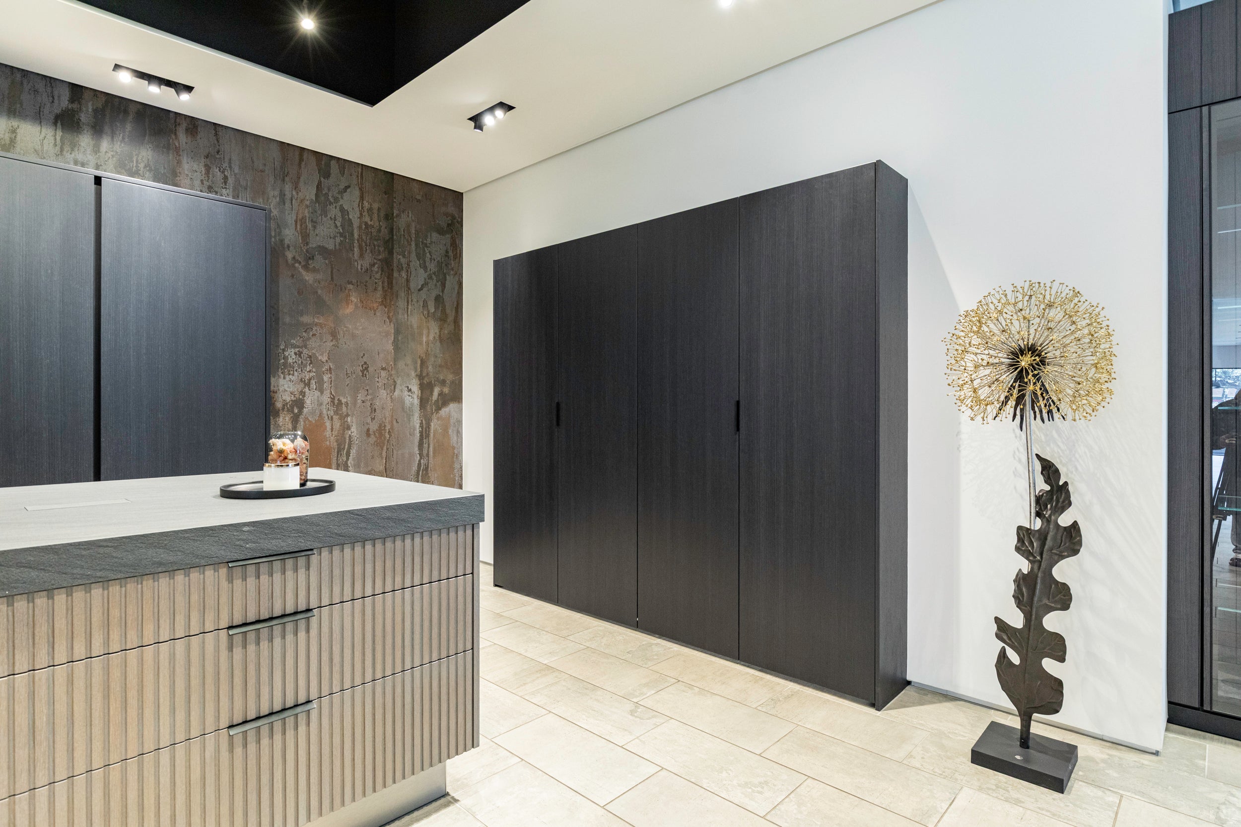 eggersmann E-Line Graphite Black Bi-Fold Pocket Door Pantry Wall 