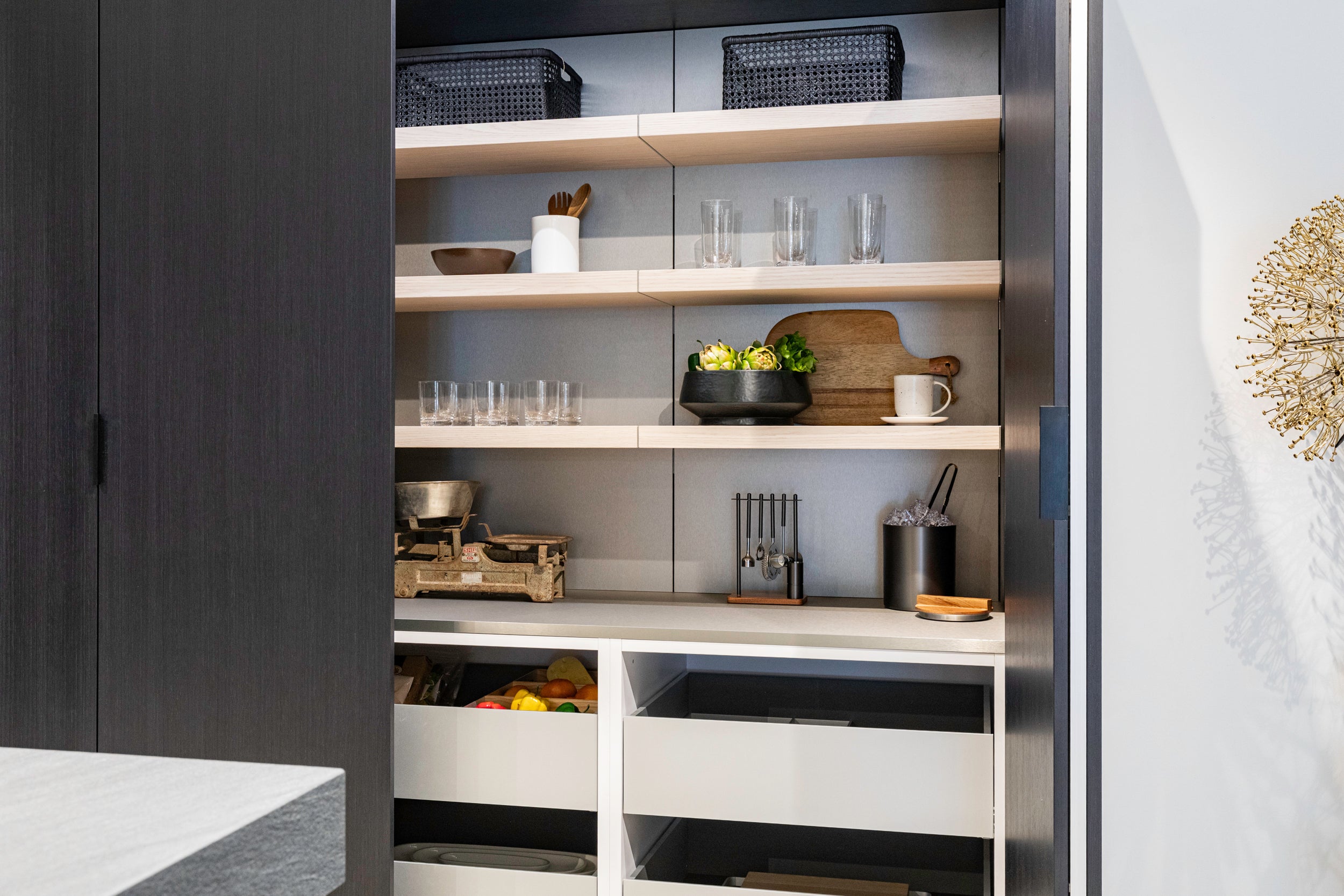 eggersmann USA E-Line Graphite Black Bi-Fold Pocket Door Pantry Wall