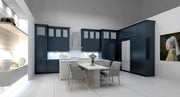 Häcker Velvet Blue & Light Grey Modern Kitchen with Island and Stone Countertops
