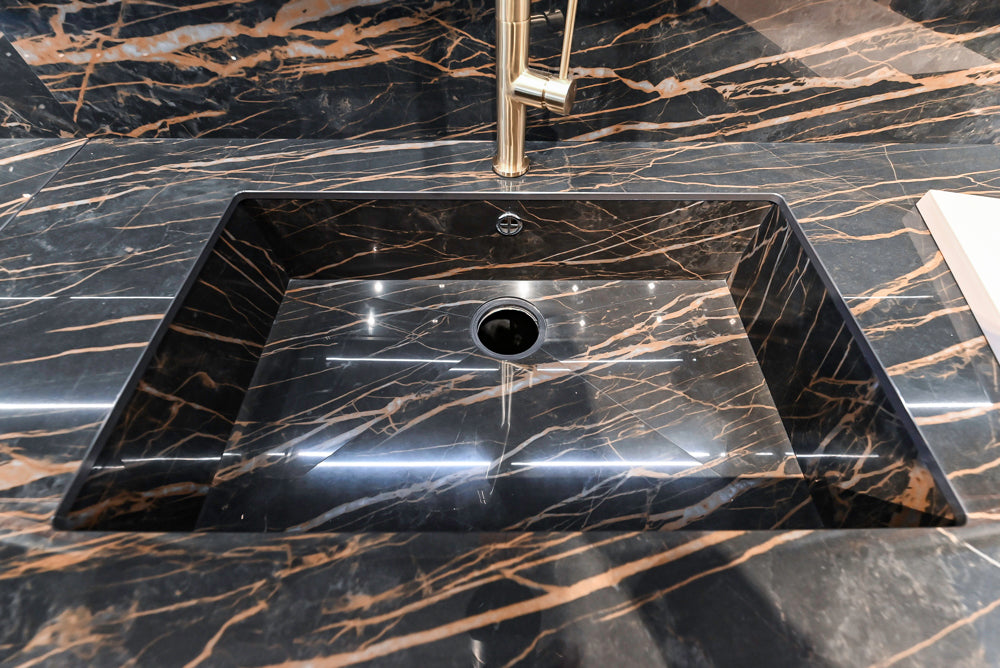 Composit Modern Two Toned Butler's Pantry with Quartz Countertop and Sink