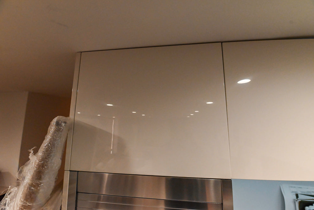 Aran Cucine Modern Built-In Desk System with White Oak Look Finish & Quartz Top