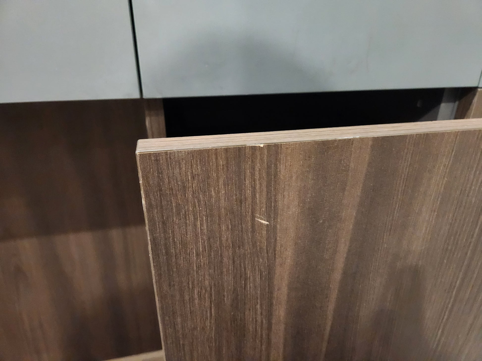 copatlife Modern Matte Grey and Dark Wood Veneer Built-In Two-Person Desk System with Storage