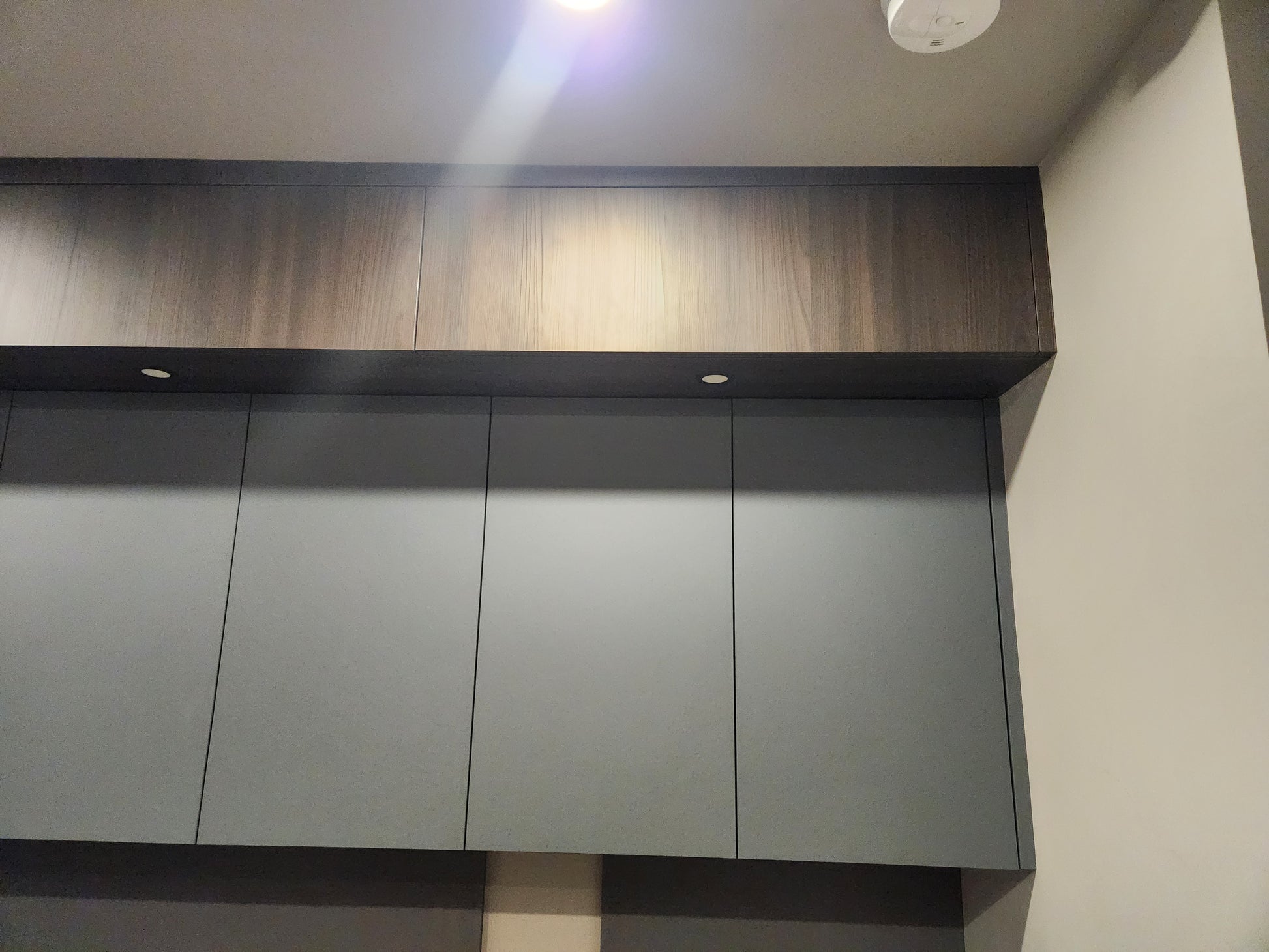 copatlife Modern Matte Grey and Dark Wood Veneer Built-In Two-Person Desk System with Storage