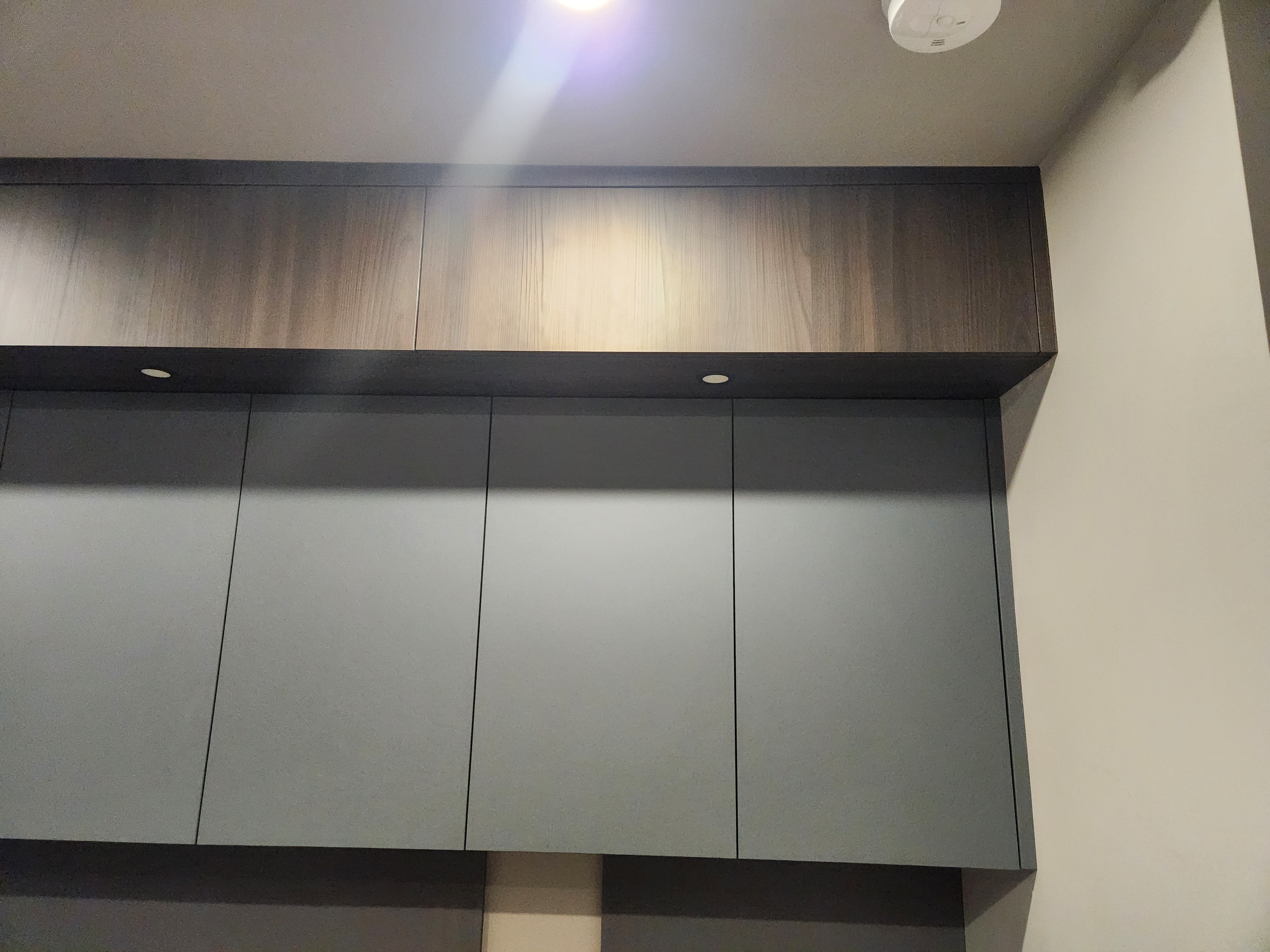 copatlife Modern Matte Grey and Dark Wood Veneer Built-In Two-Person Desk System with Storage