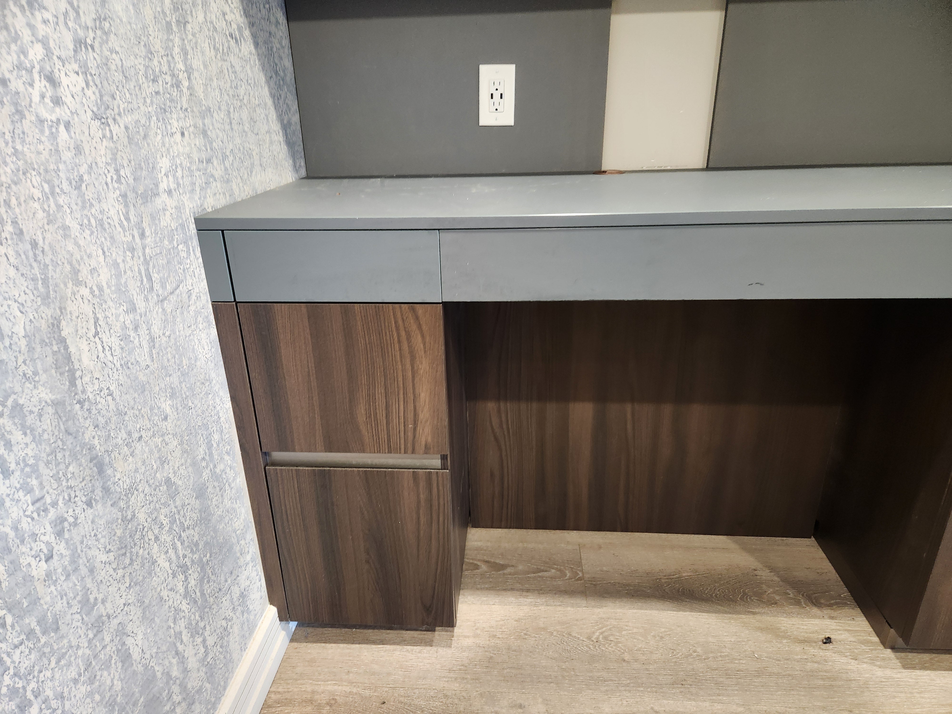 copatlife Modern Matte Grey and Dark Wood Veneer Built-In Two-Person Desk System with Storage