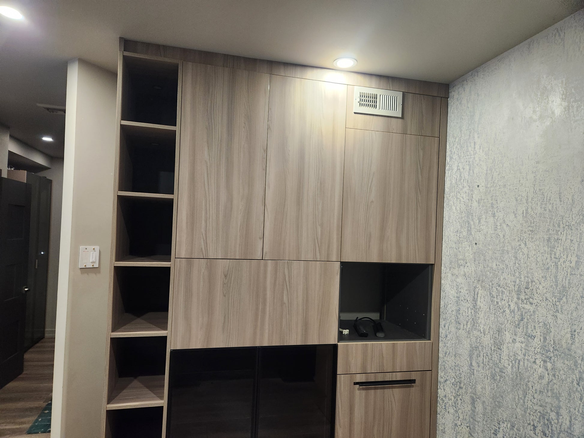 copatlife Modern Elm Biondo Veneer Pantry with Smoked Bronze Glass Cabinet