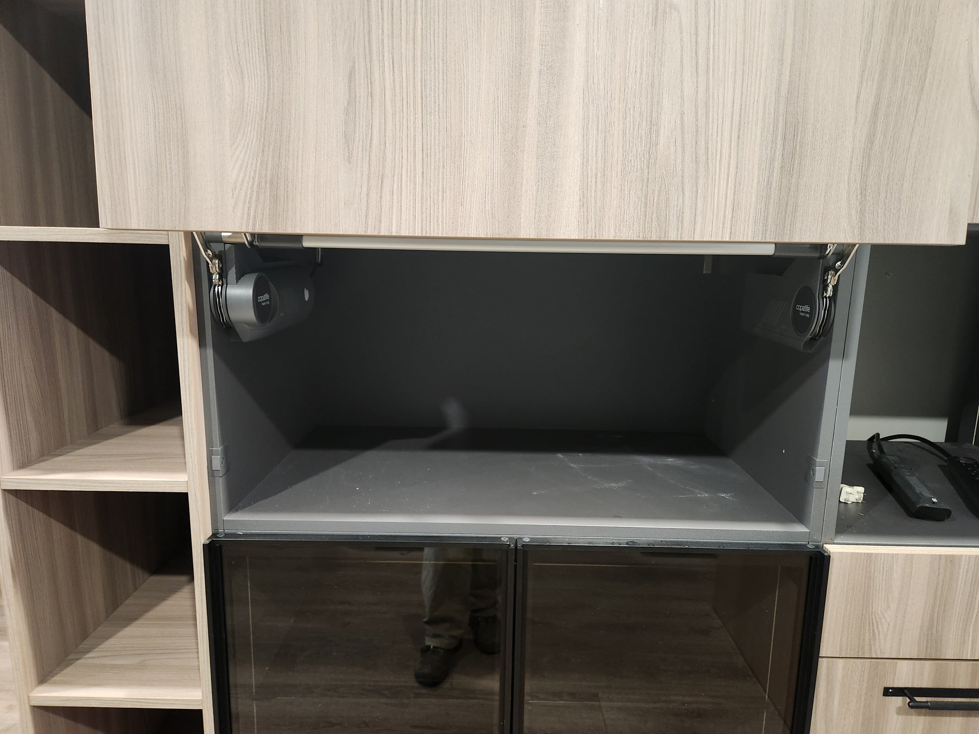 copatlife Modern Elm Biondo Veneer Pantry with Smoked Bronze Glass Cabinet