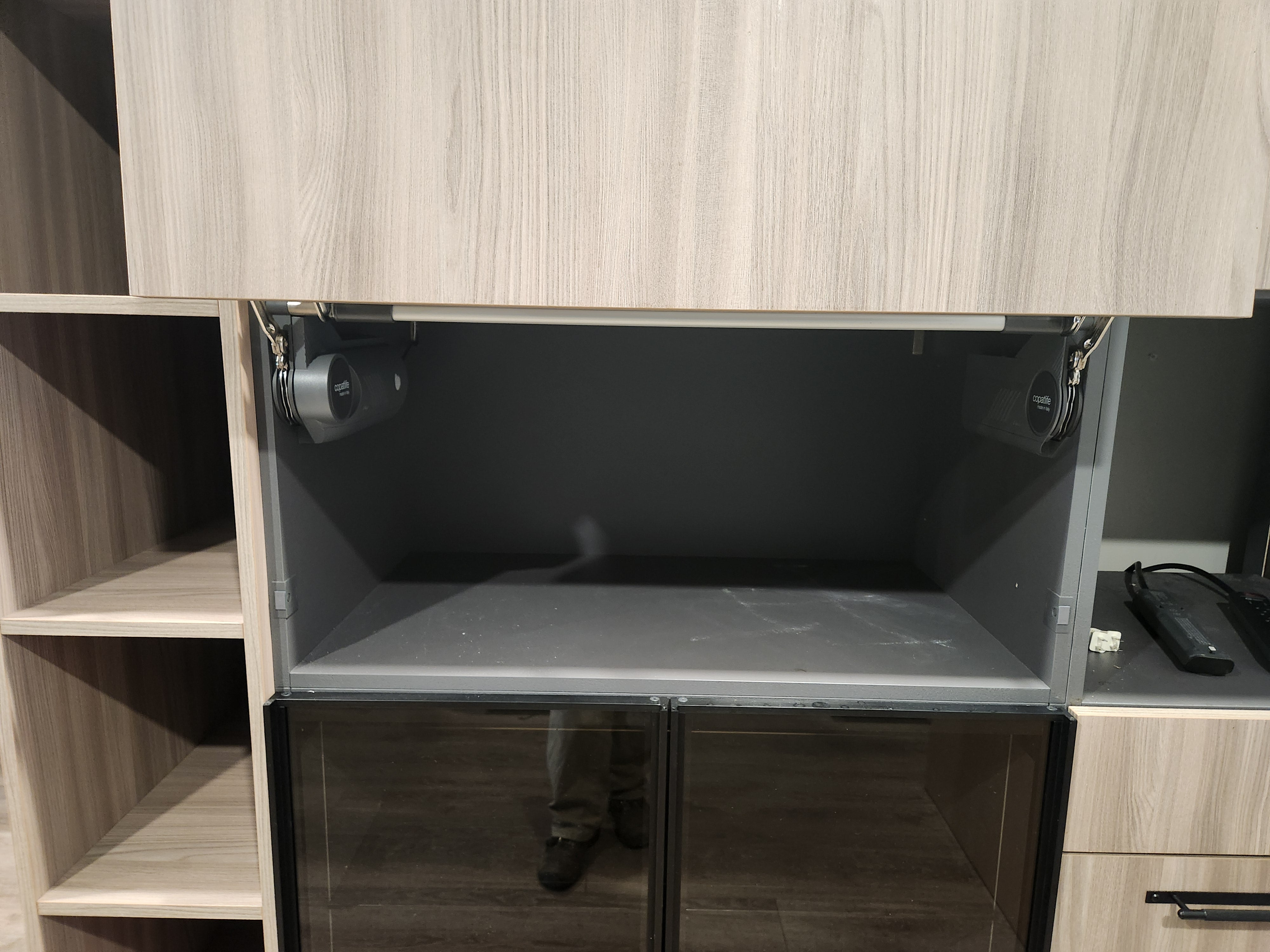 copatlife Modern Elm Biondo Veneer Pantry with Smoked Bronze Glass Cabinet