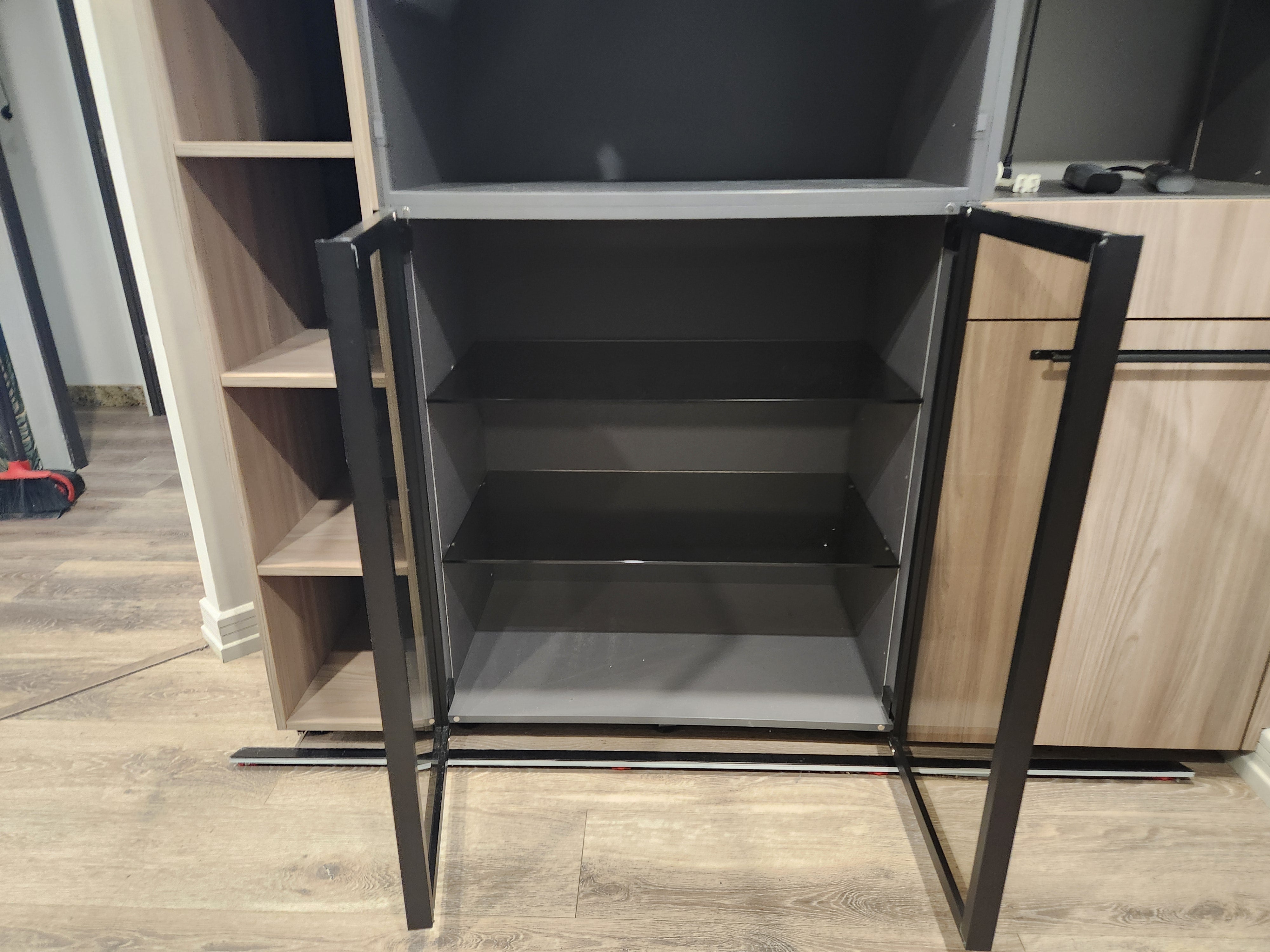 copatlife Modern Elm Biondo Veneer Pantry with Smoked Bronze Glass Cabinet