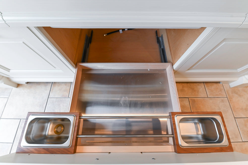 Showcase Transitional White Kitchen with Marble Countertops and La Cornue Chateau 120 Range with French Top